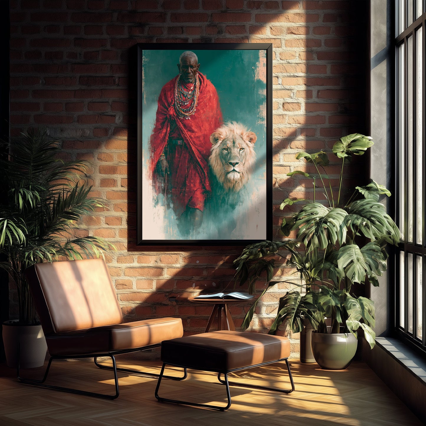 Maasai Warrior Art Print - White Lion Painting - African Safari Poster