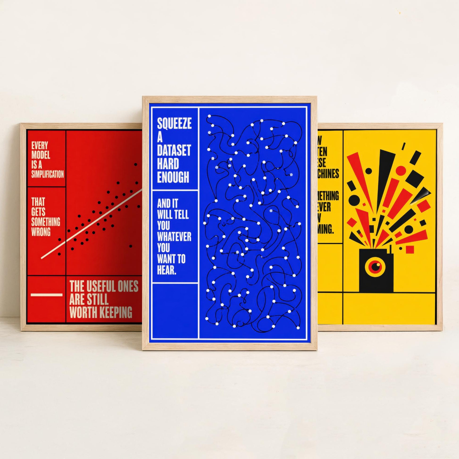 Machine Learning Quotes Set of Three Art Prints - 3 Bauhaus AI Posters - Minimalist Tech Wall Art Illustration V1