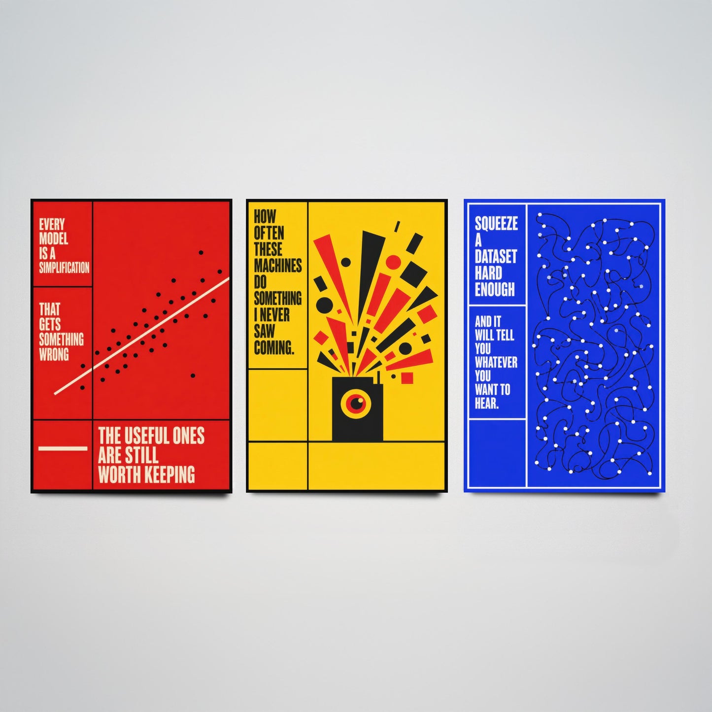 Machine Learning Quotes Set of Three Art Prints - 3 Bauhaus AI Posters - Minimalist Tech Wall Art Illustration V1