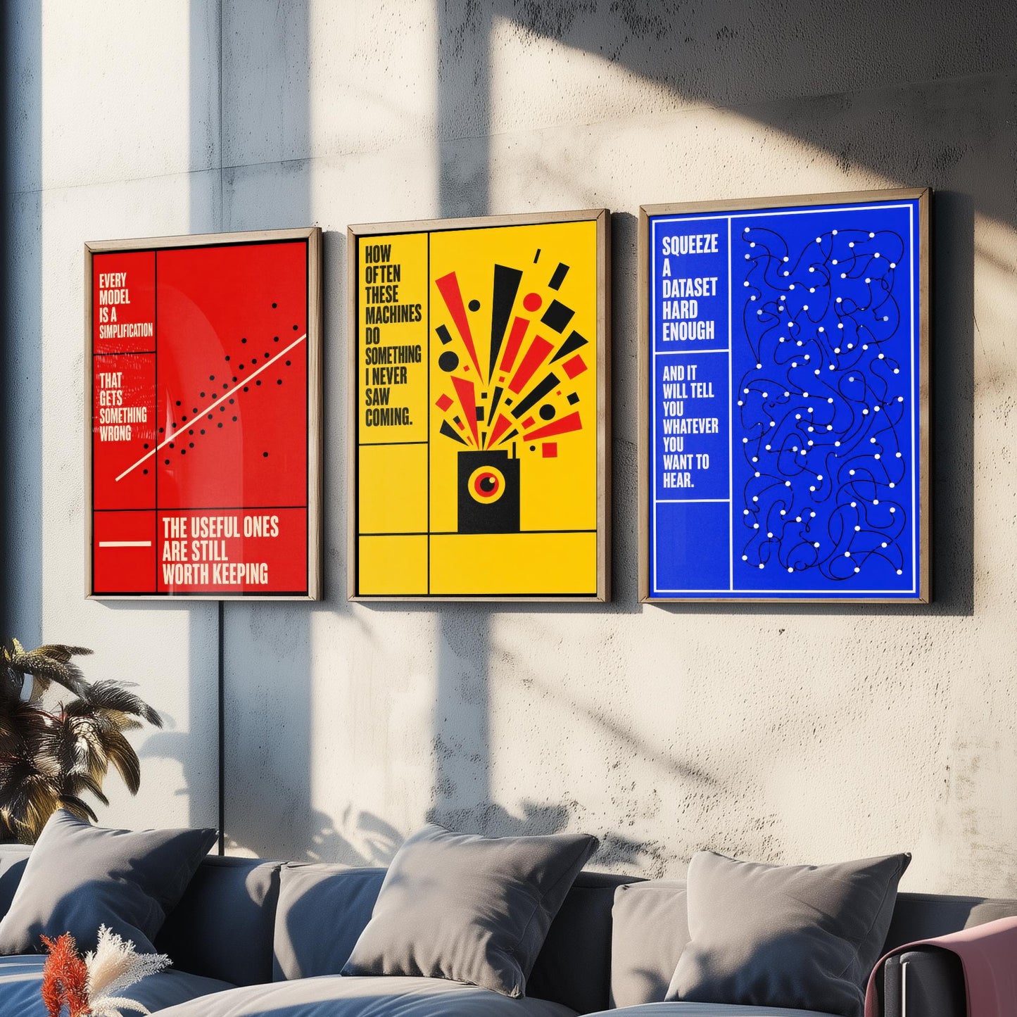 Machine Learning Quotes Set of Three Art Prints - 3 Bauhaus AI Posters - Minimalist Tech Wall Art Illustration V1