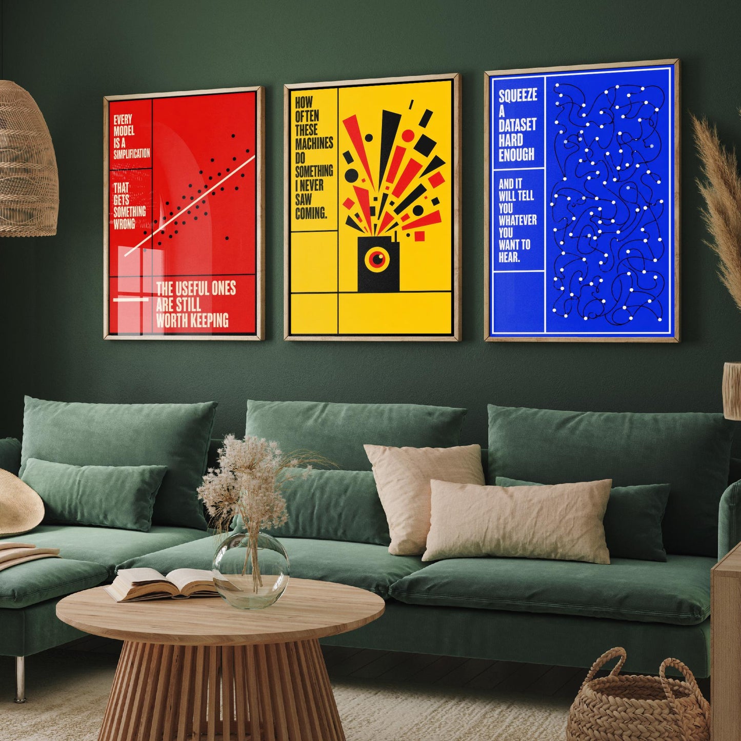 Machine Learning Quotes Set of Three Art Prints - 3 Bauhaus AI Posters - Minimalist Tech Wall Art Illustration V1