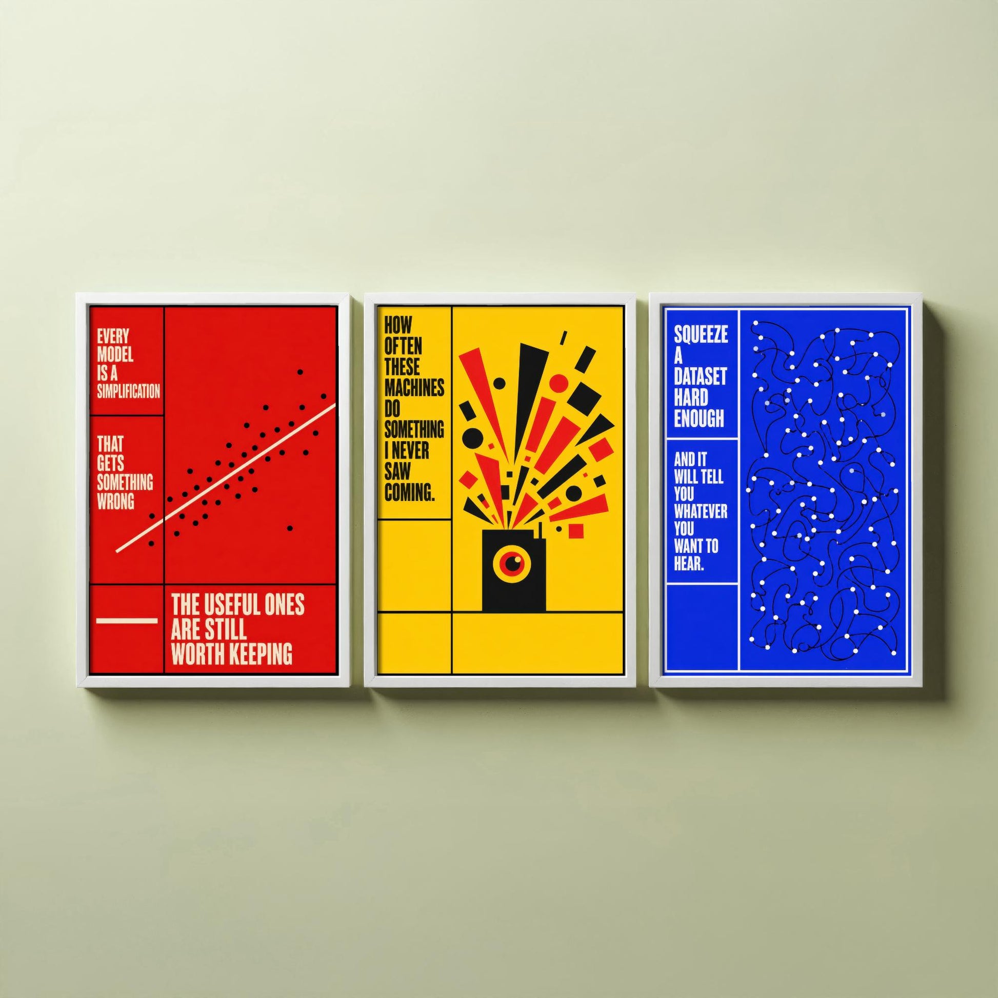 Machine Learning Quotes Set of Three Art Prints - 3 Bauhaus AI Posters - Minimalist Tech Wall Art Illustration V1