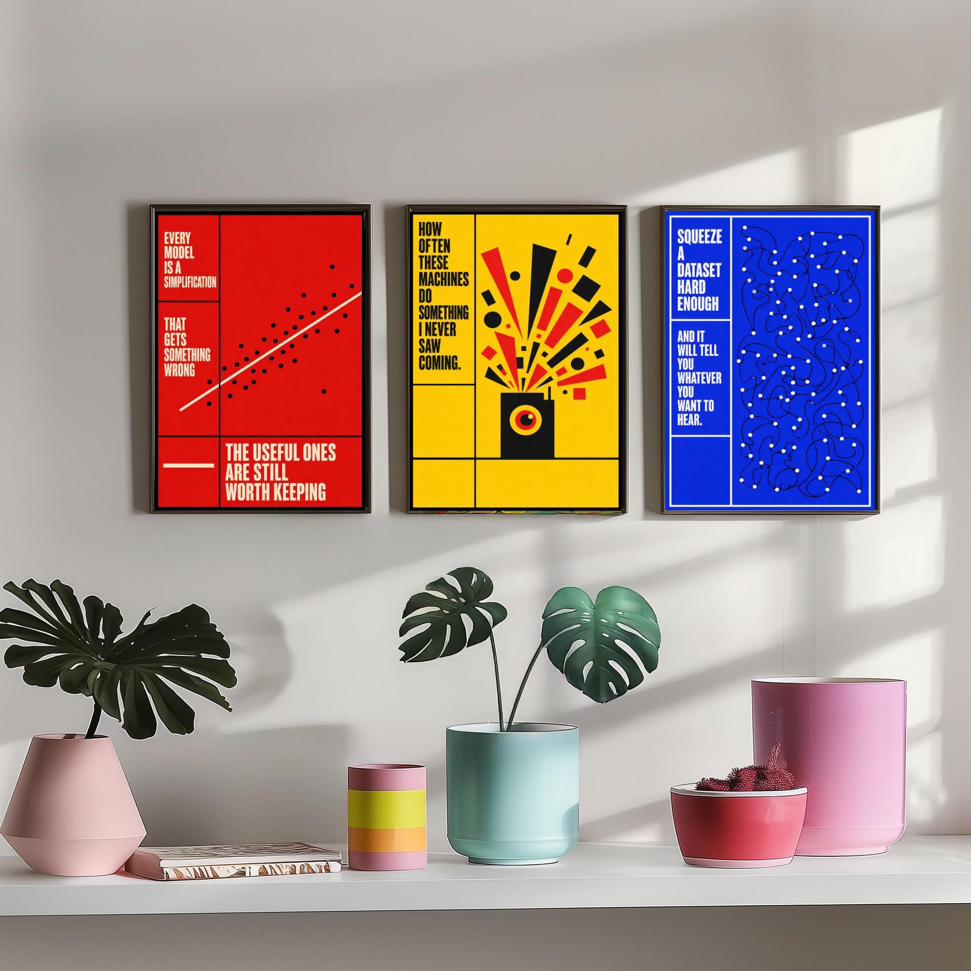 Machine Learning Quotes Set of Three Art Prints - 3 Bauhaus AI Posters - Minimalist Tech Wall Art Illustration V1