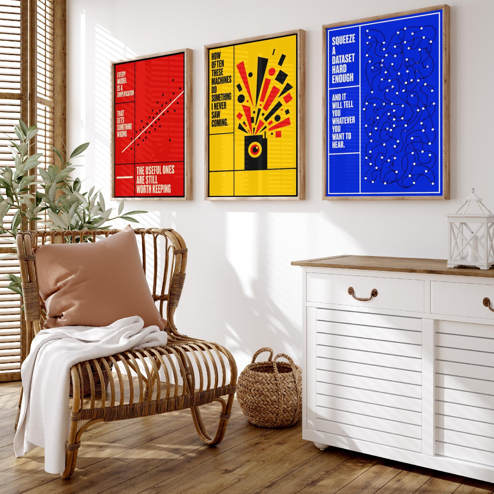 Machine Learning Quotes Set of Three Art Prints - 3 Bauhaus AI Posters - Minimalist Tech Wall Art Illustration V1