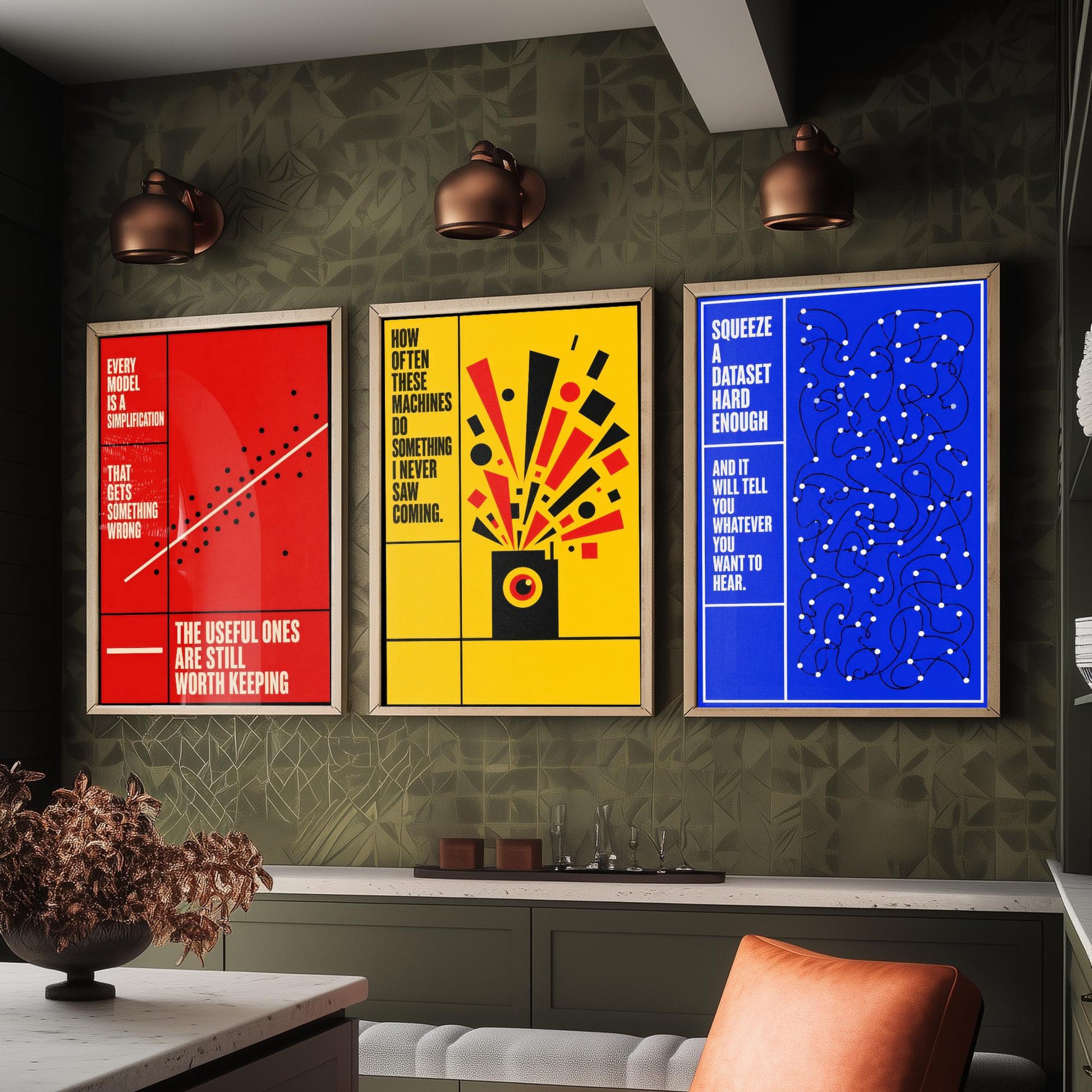 Machine Learning Quotes Set of Three Art Prints - 3 Bauhaus AI Posters - Minimalist Tech Wall Art Illustration V1