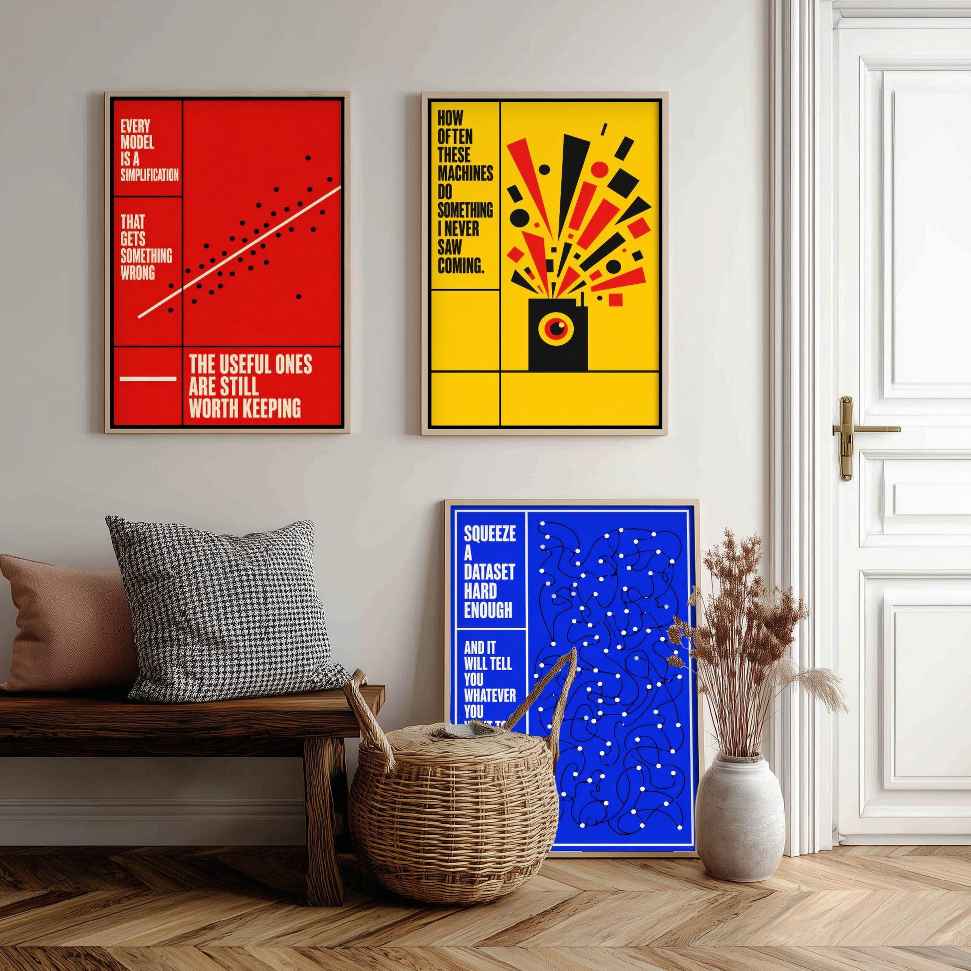 Machine Learning Quotes Set of Three Art Prints - 3 Bauhaus AI Posters - Minimalist Tech Wall Art Illustration V1