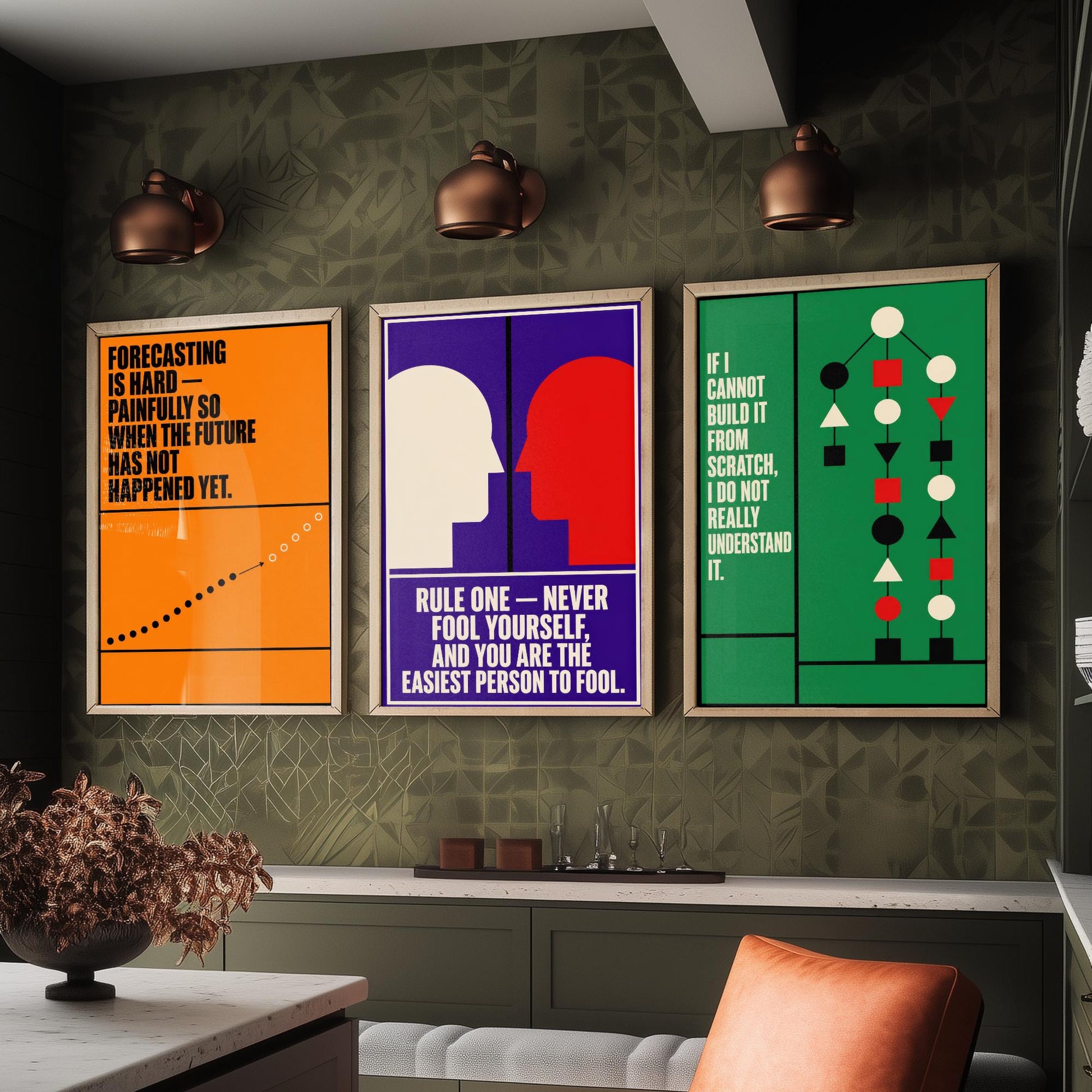 Machine Learning Quotes Set of Three Art Prints - 3 Retro Bauhaus AI Posters - Minimalist Tech Wall Art Illustration V2