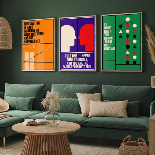 Machine Learning Quotes Set of Three Art Prints - 3 Retro Bauhaus AI Posters - Minimalist Tech Wall Art Illustration V2