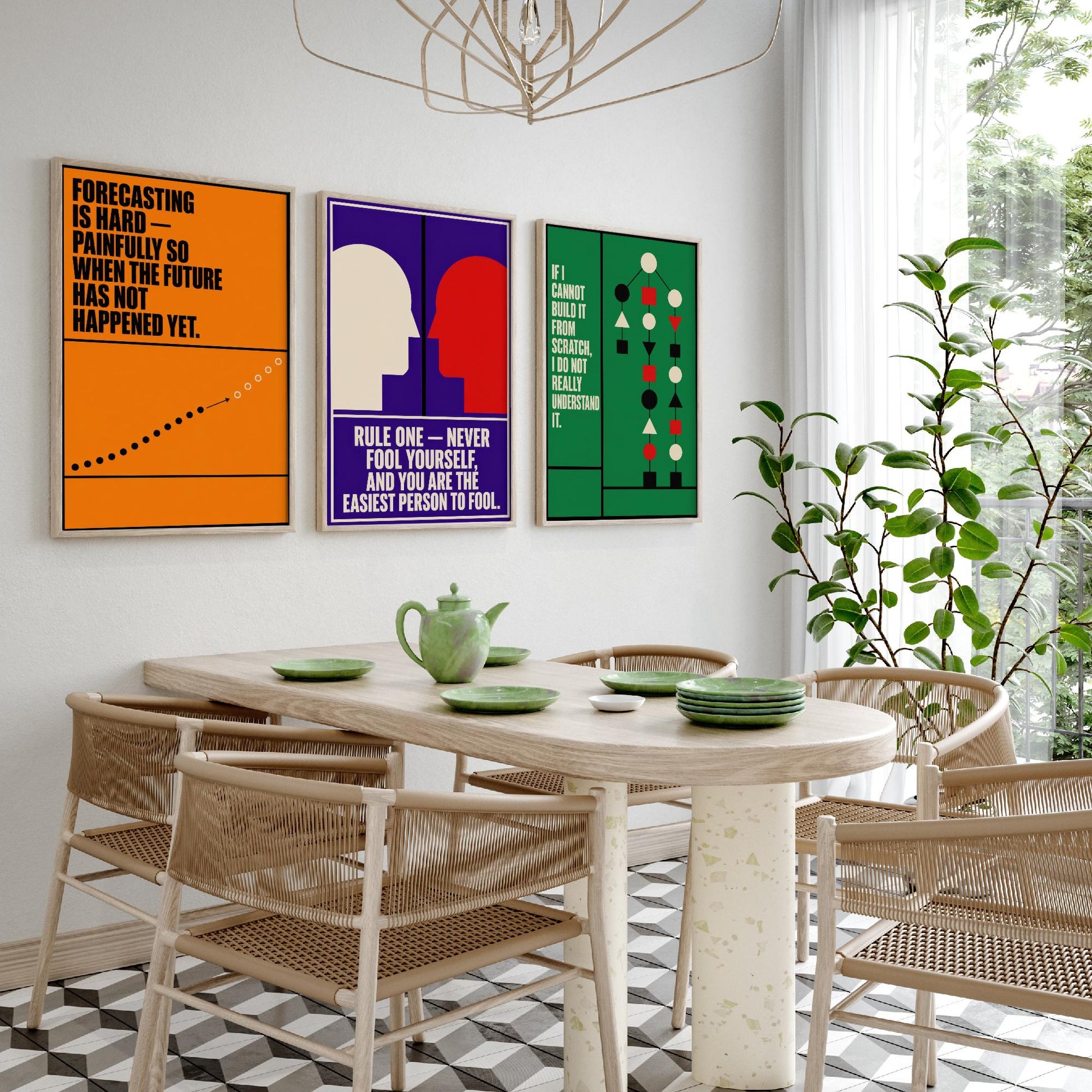 Machine Learning Quotes Set of Three Art Prints - 3 Retro Bauhaus AI Posters - Minimalist Tech Wall Art Illustration V2
