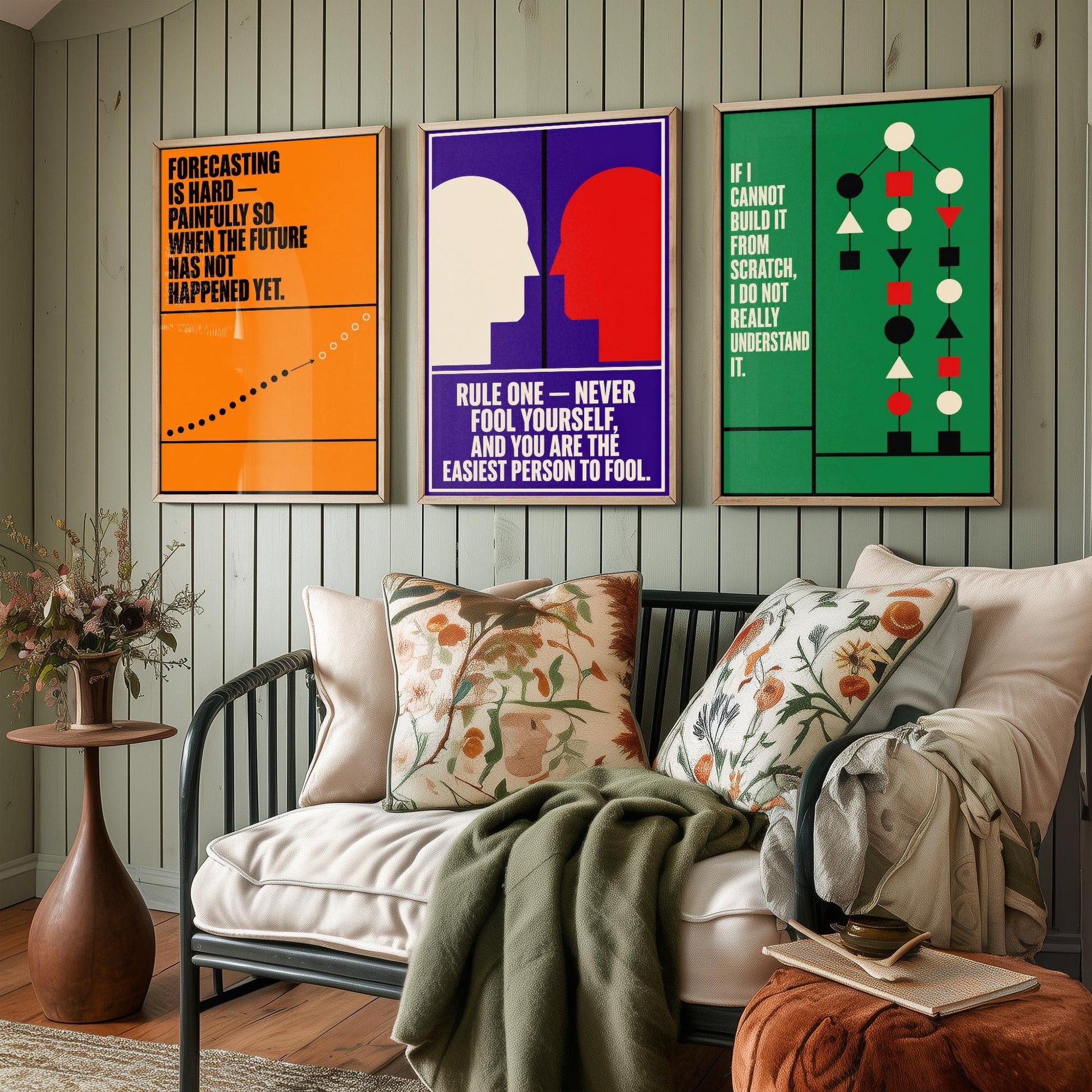 Machine Learning Quotes Set of Three Art Prints - 3 Retro Bauhaus AI Posters - Minimalist Tech Wall Art Illustration V2