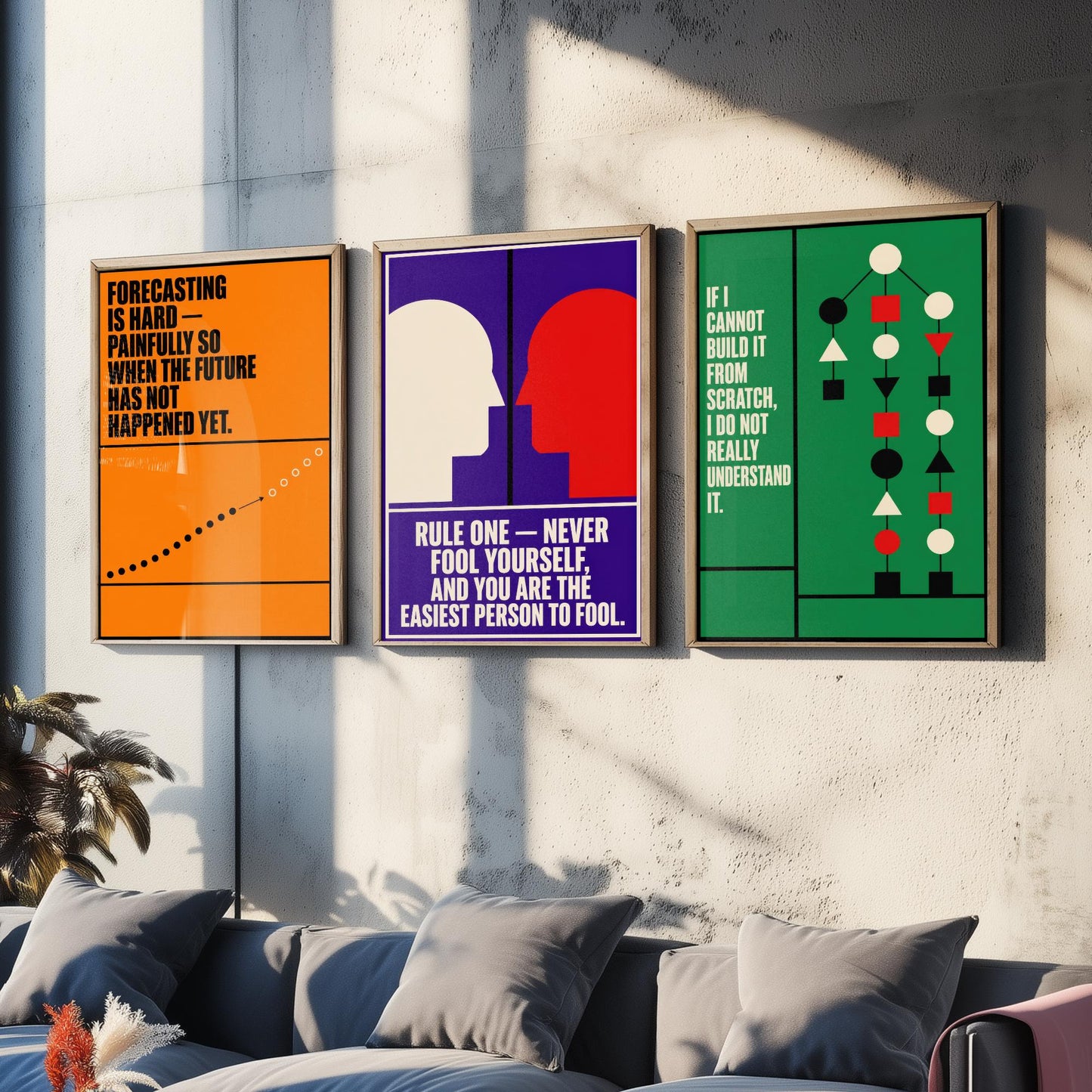 Machine Learning Quotes Set of Three Art Prints - 3 Retro Bauhaus AI Posters - Minimalist Tech Wall Art Illustration V2