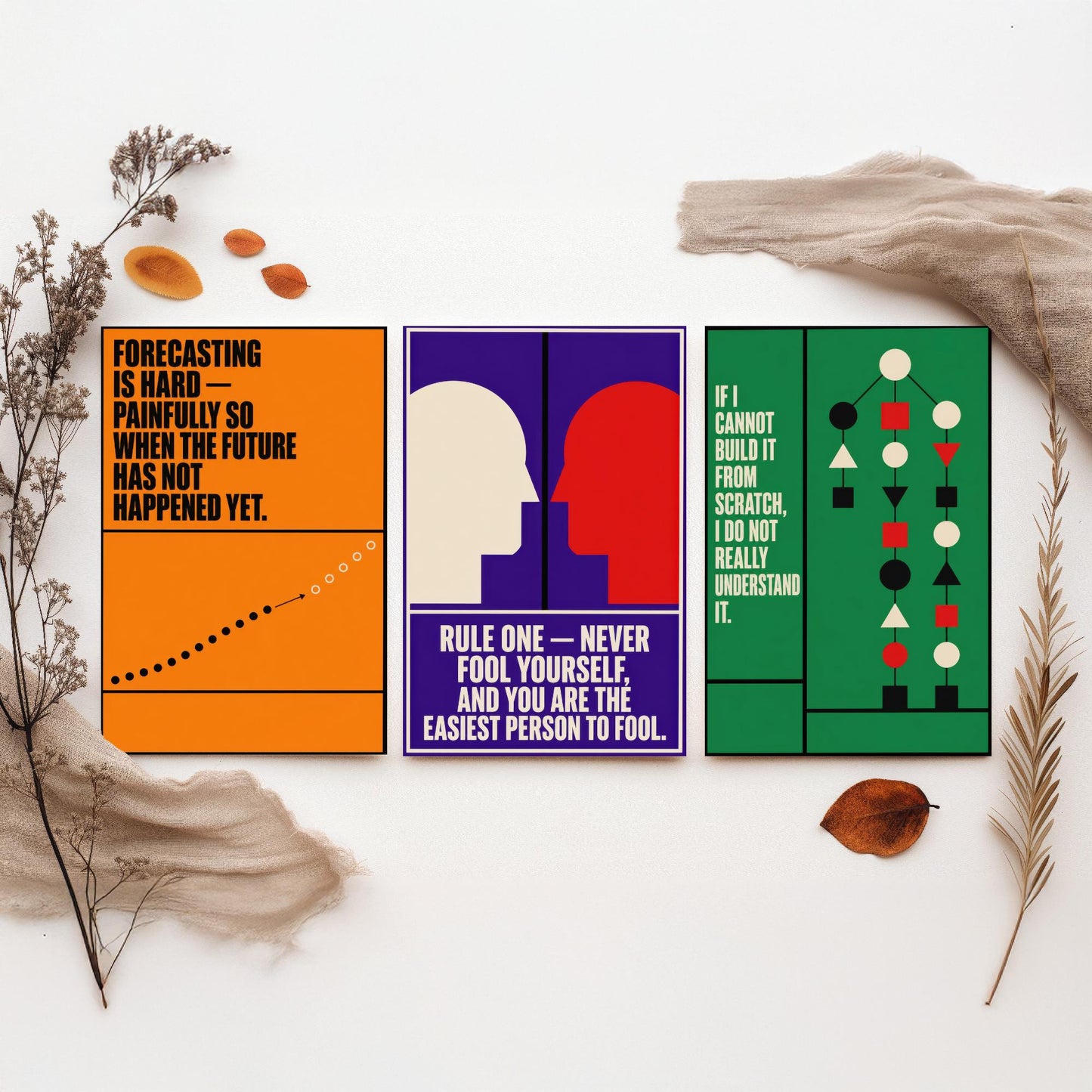 Machine Learning Quotes Set of Three Art Prints - 3 Retro Bauhaus AI Posters - Minimalist Tech Wall Art Illustration V2