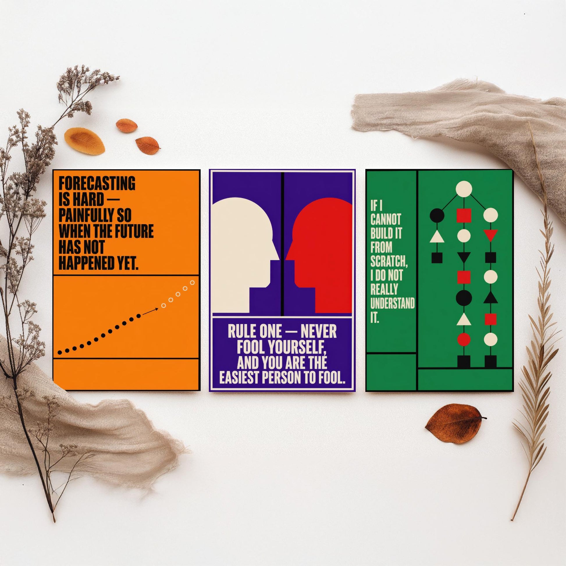 Machine Learning Quotes Set of Three Art Prints - 3 Retro Bauhaus AI Posters - Minimalist Tech Wall Art Illustration V2