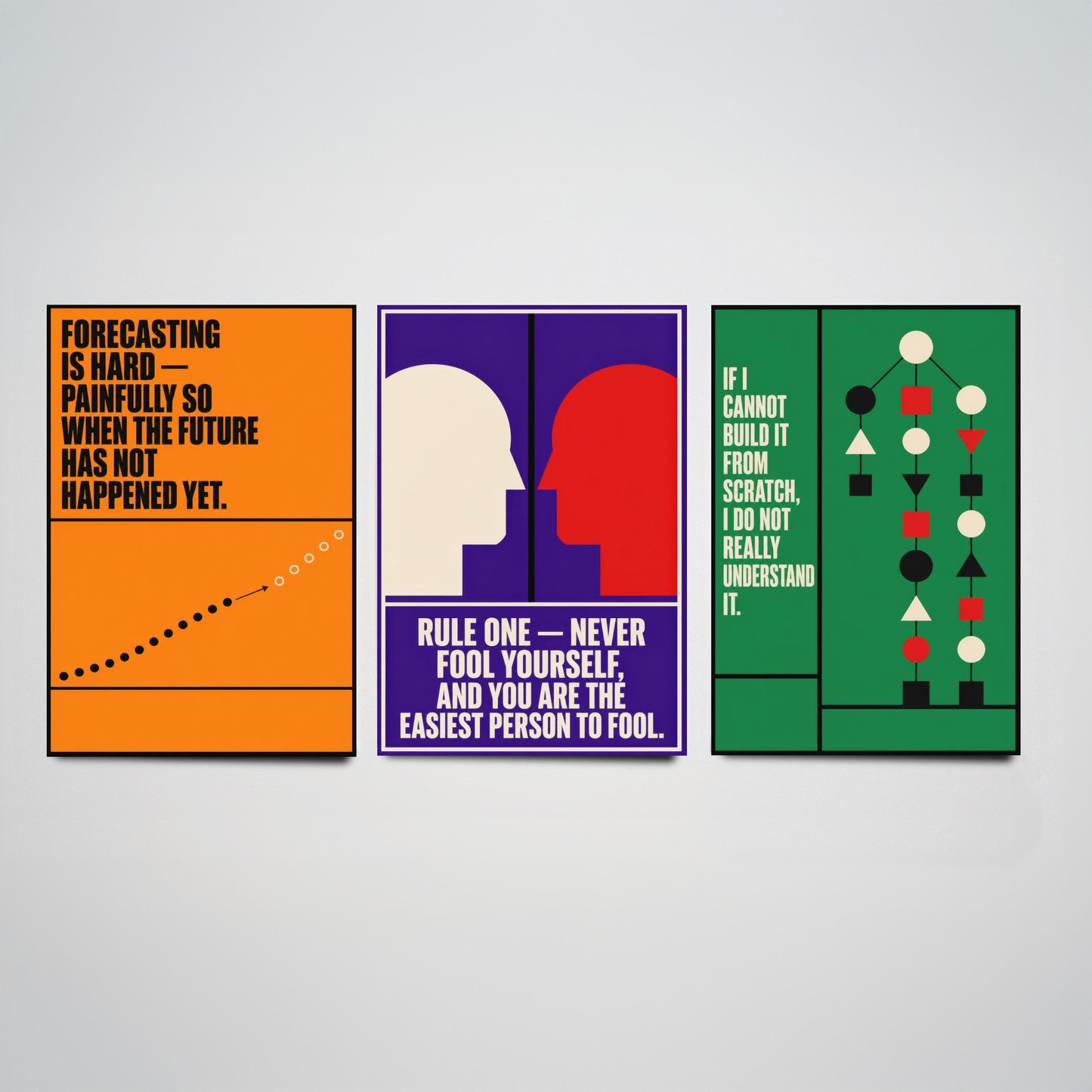 Machine Learning Quotes Set of Three Art Prints - 3 Retro Bauhaus AI Posters - Minimalist Tech Wall Art Illustration V2