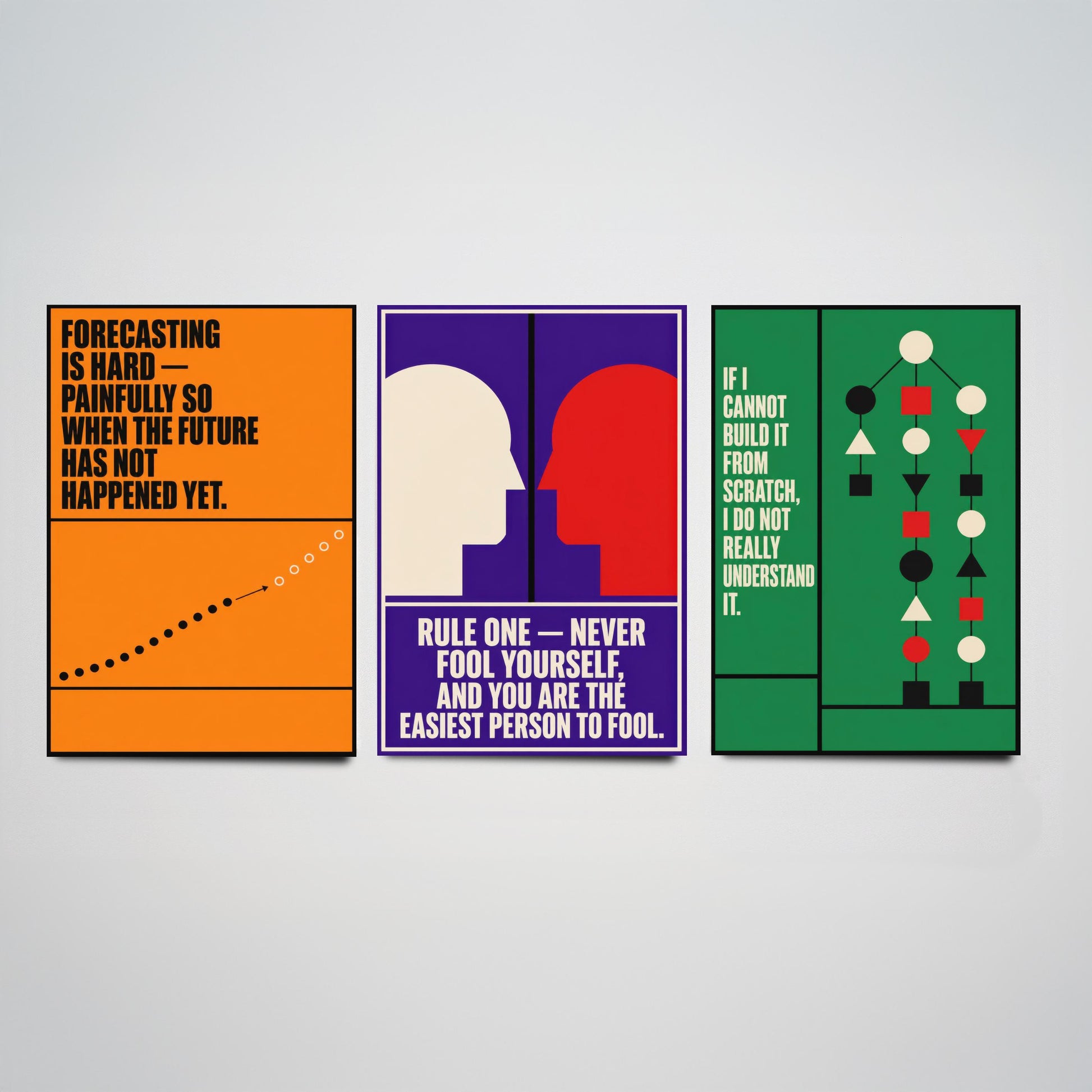 Machine Learning Quotes Set of Three Art Prints - 3 Retro Bauhaus AI Posters - Minimalist Tech Wall Art Illustration V2