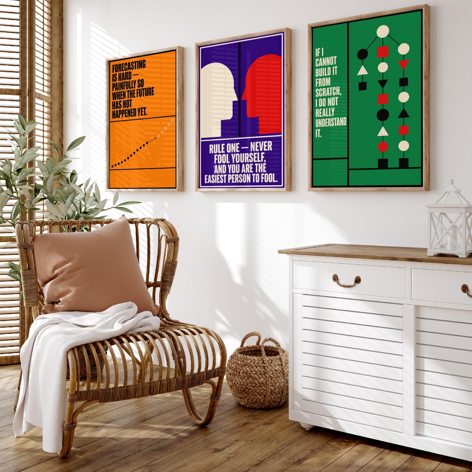 Machine Learning Quotes Set of Three Art Prints - 3 Retro Bauhaus AI Posters - Minimalist Tech Wall Art Illustration V2