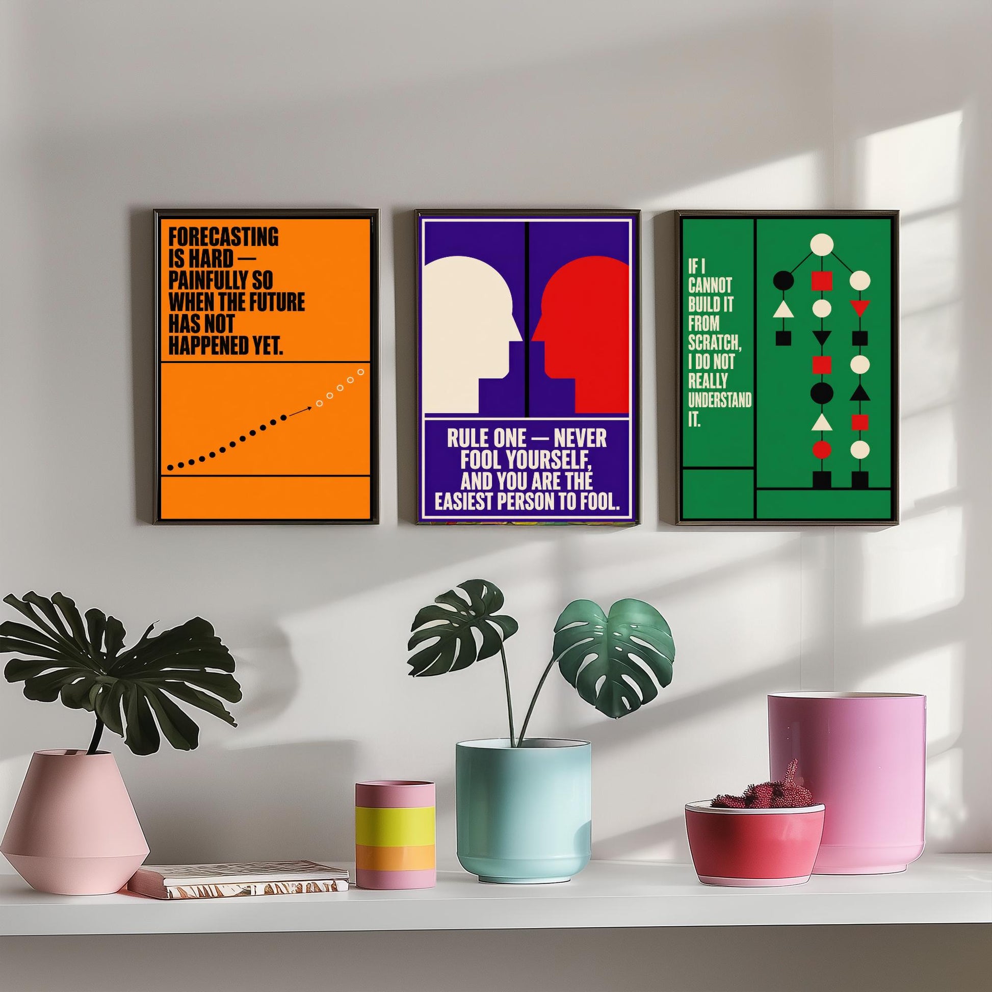 Machine Learning Quotes Set of Three Art Prints - 3 Retro Bauhaus AI Posters - Minimalist Tech Wall Art Illustration V2