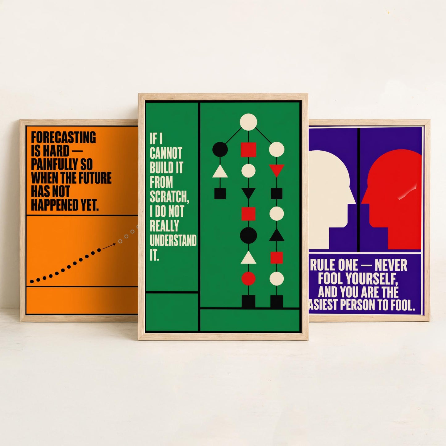 Machine Learning Quotes Set of Three Art Prints - 3 Retro Bauhaus AI Posters - Minimalist Tech Wall Art Illustration V2