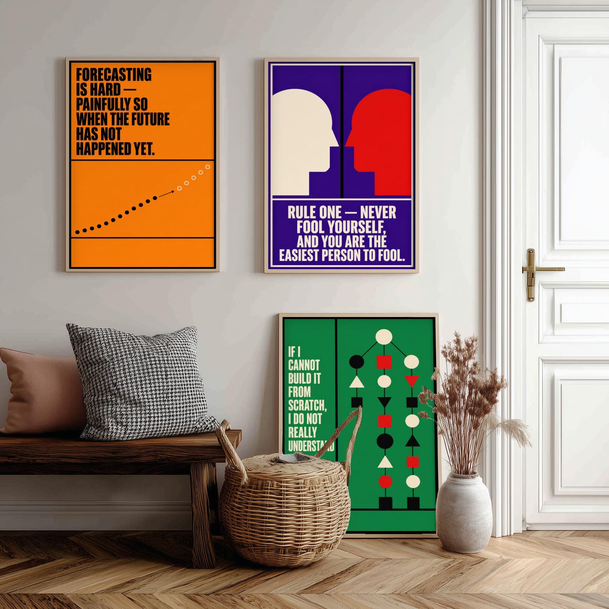 Machine Learning Quotes Set of Three Art Prints - 3 Retro Bauhaus AI Posters - Minimalist Tech Wall Art Illustration V2