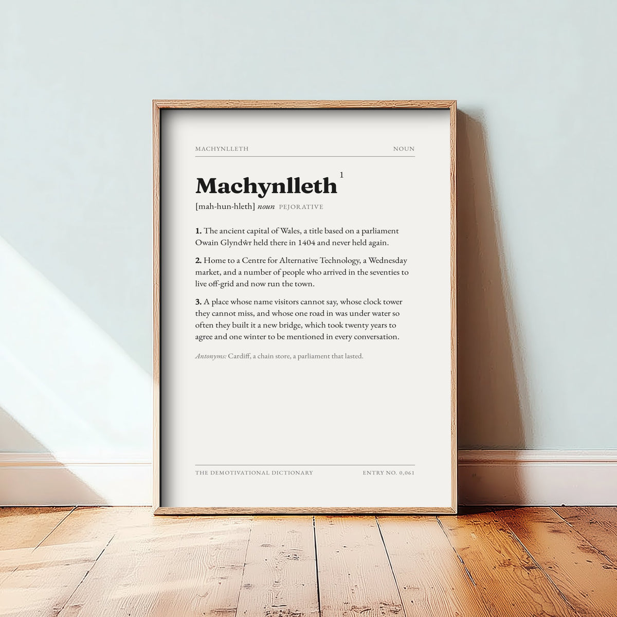 Machynlleth Demotivational Dictionary Art Print - Funny Word Definition Poster - Wales Typography Entry 0,061
