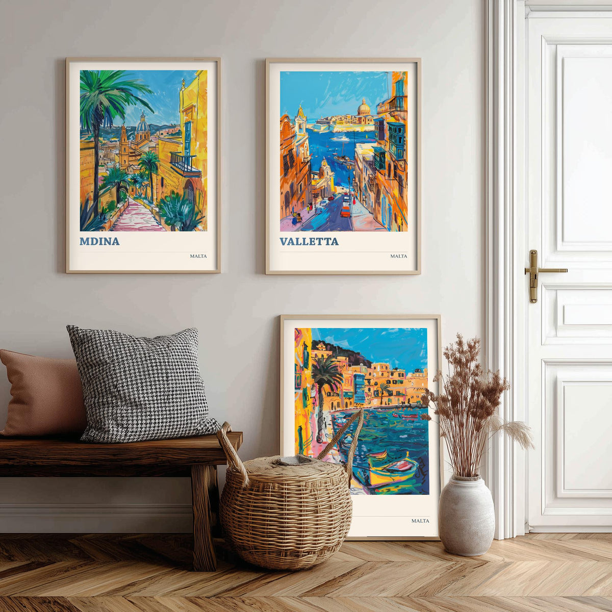 Malta Set of Three Prints | Mdina Valletta Sliema | Vibrant Mediterranean Travel Illustration Wall Art Poster