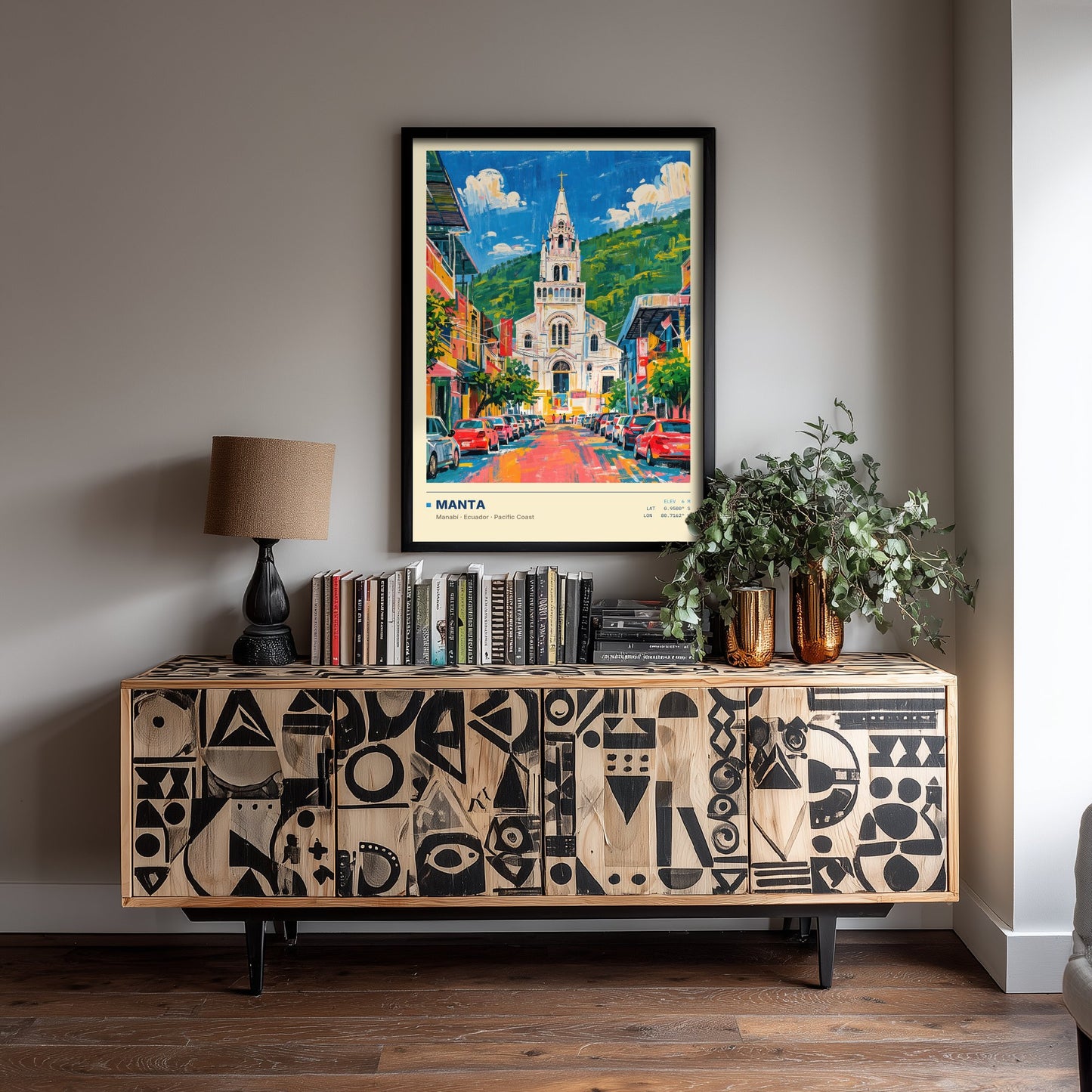 Manta Ecuador Travel Poster - Manabi Cathedral Art Print - Colourful Street Painting - Pacific Coast Wall Art