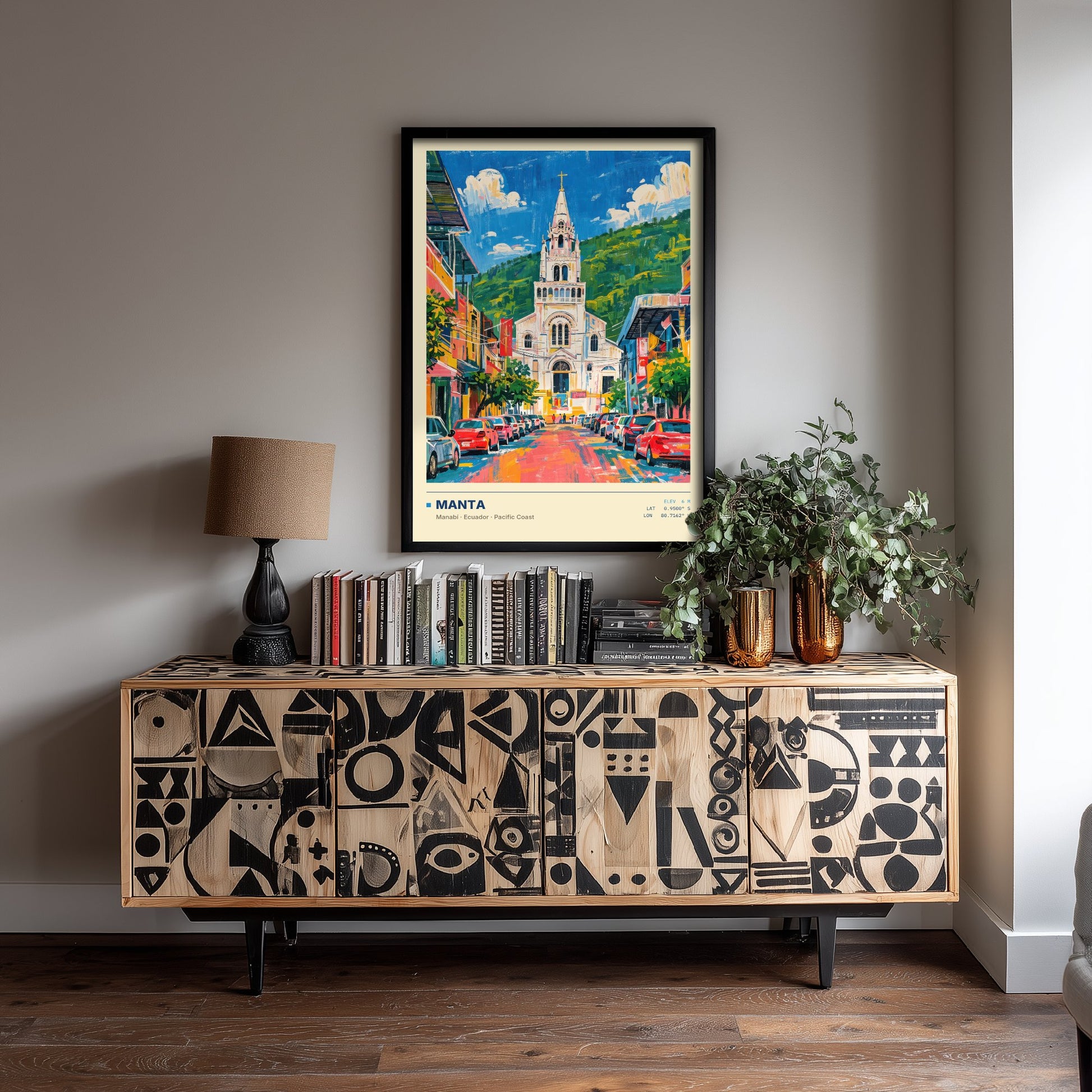 Manta Ecuador Travel Poster - Manabi Cathedral Art Print - Colourful Street Painting - Pacific Coast Wall Art