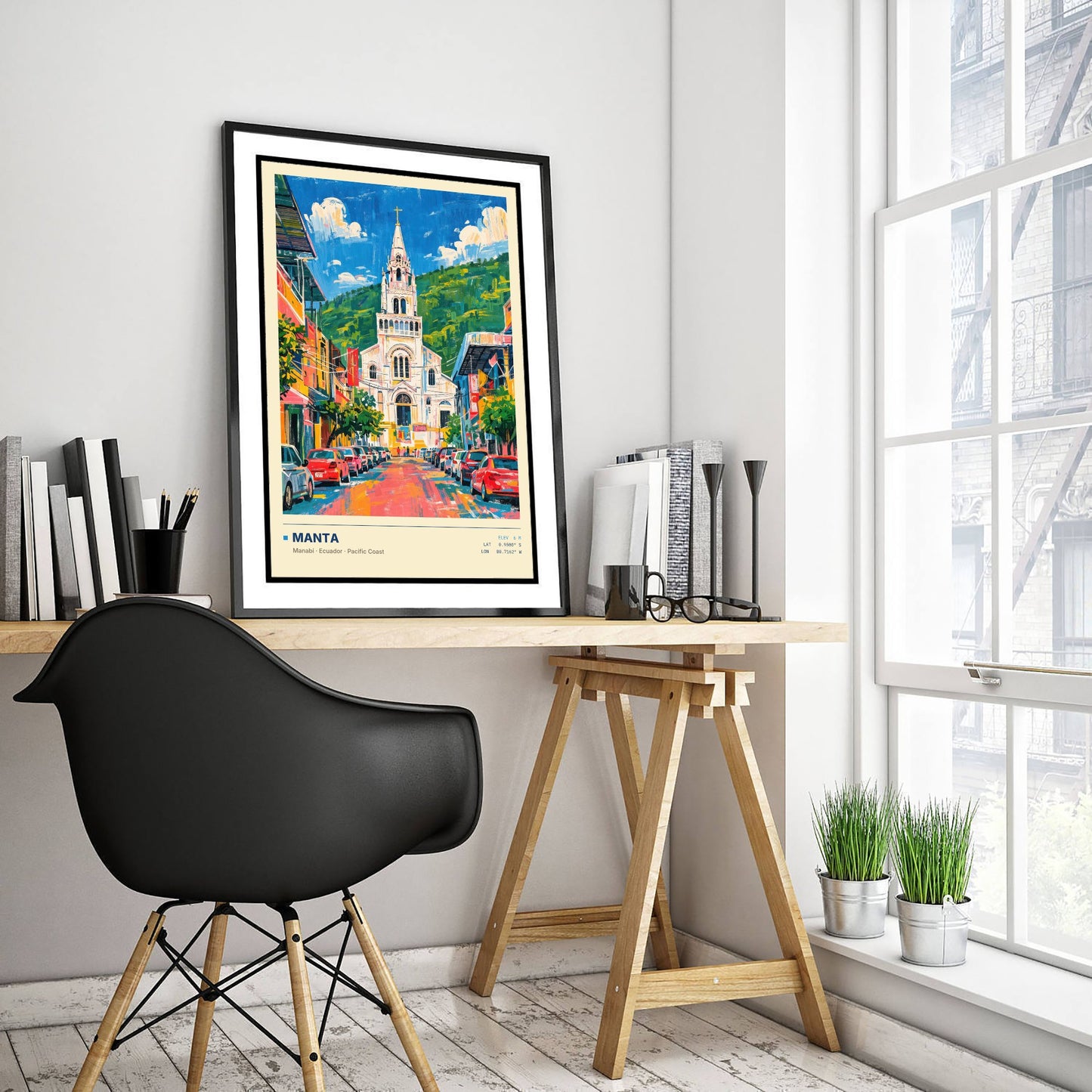 Manta Ecuador Travel Poster - Manabi Cathedral Art Print - Colourful Street Painting - Pacific Coast Wall Art