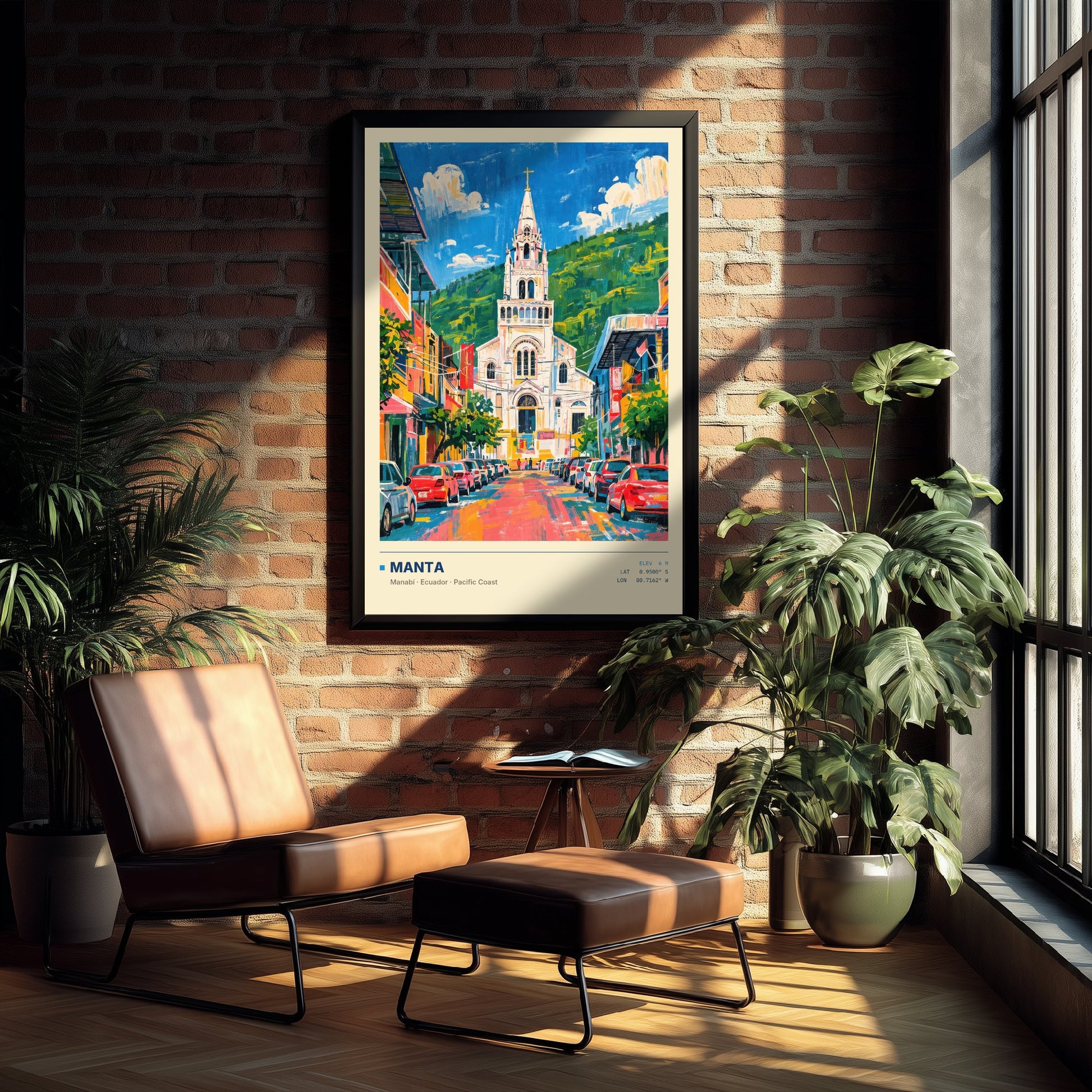 Manta Ecuador Travel Poster - Manabi Cathedral Art Print - Colourful Street Painting - Pacific Coast Wall Art