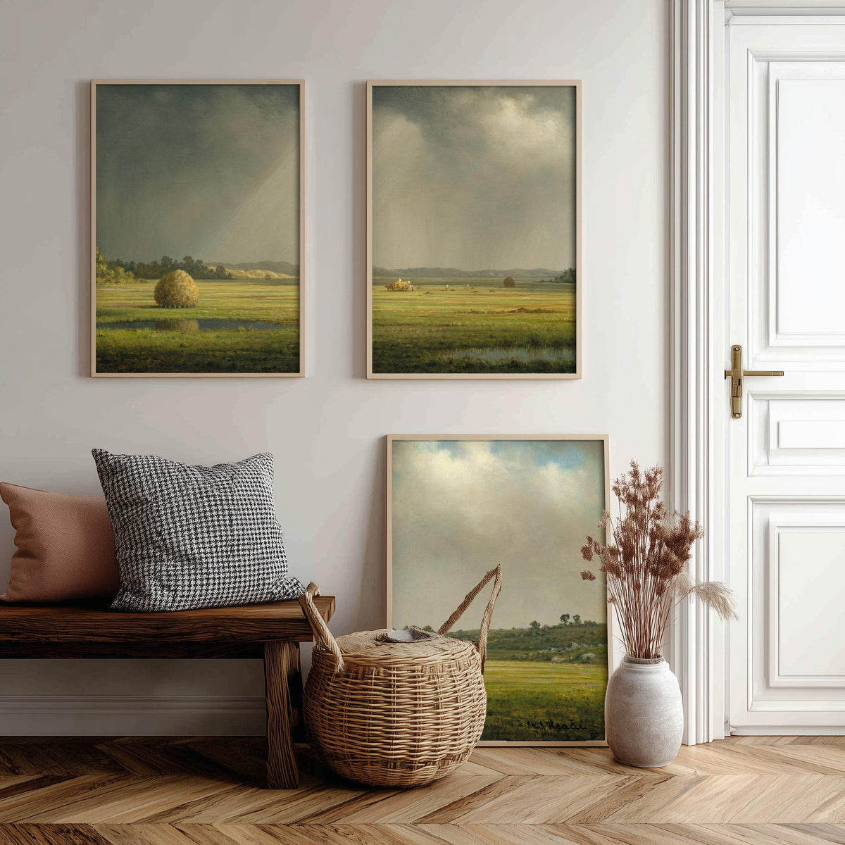 Martin Johnson Heade Newbury Meadows Set of Three Art Prints - Haystacks on the Marsh - Panoramic Landscape Painting Poster