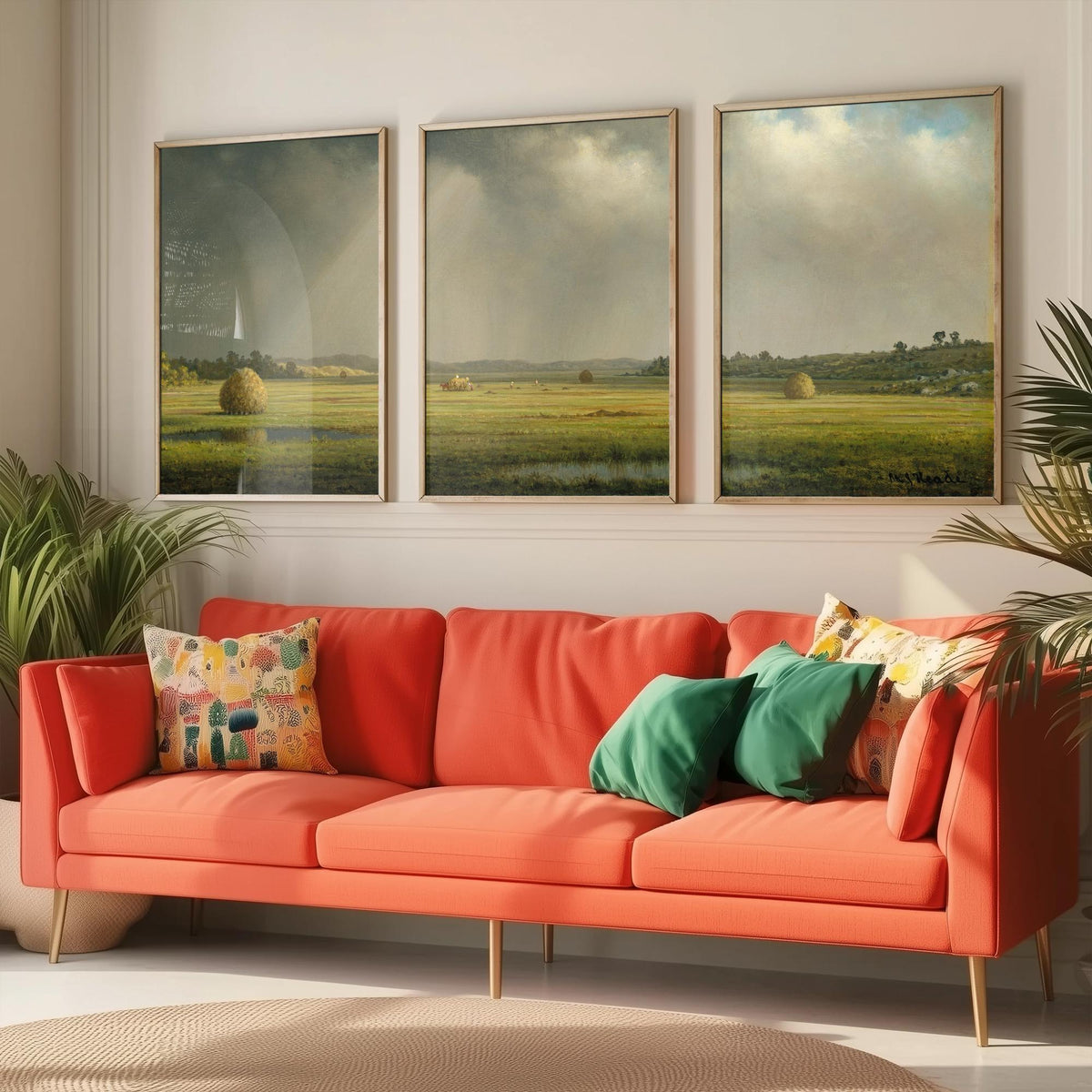 Martin Johnson Heade Newbury Meadows Set of Three Art Prints - Haystacks on the Marsh - Panoramic Landscape Painting Poster