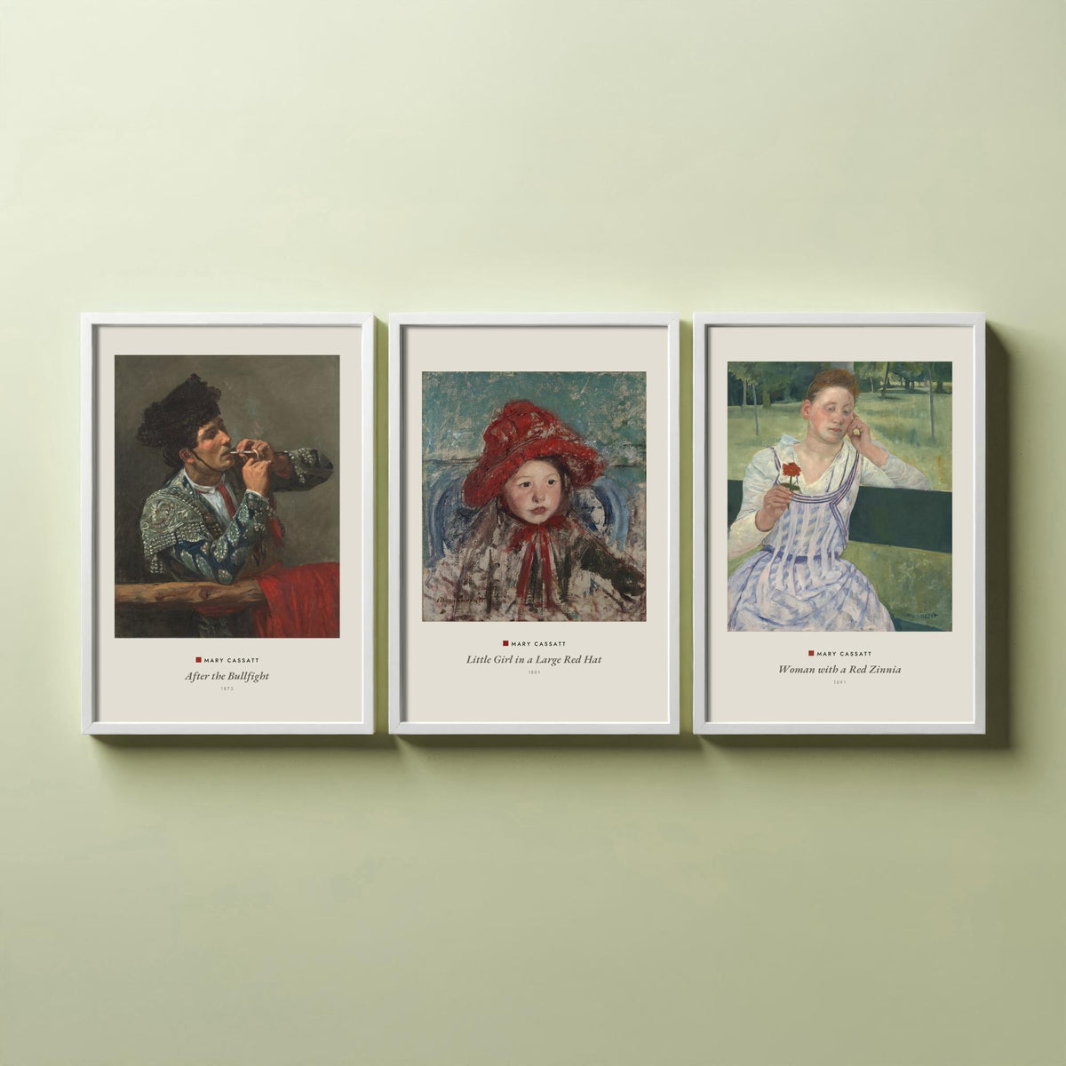 Set of Three Mary Cassatt Art Prints - 3 Impressionist Paintings - Poster Giclee - After the Bullfight, Girl Red Hat, Woman Red Zinnia