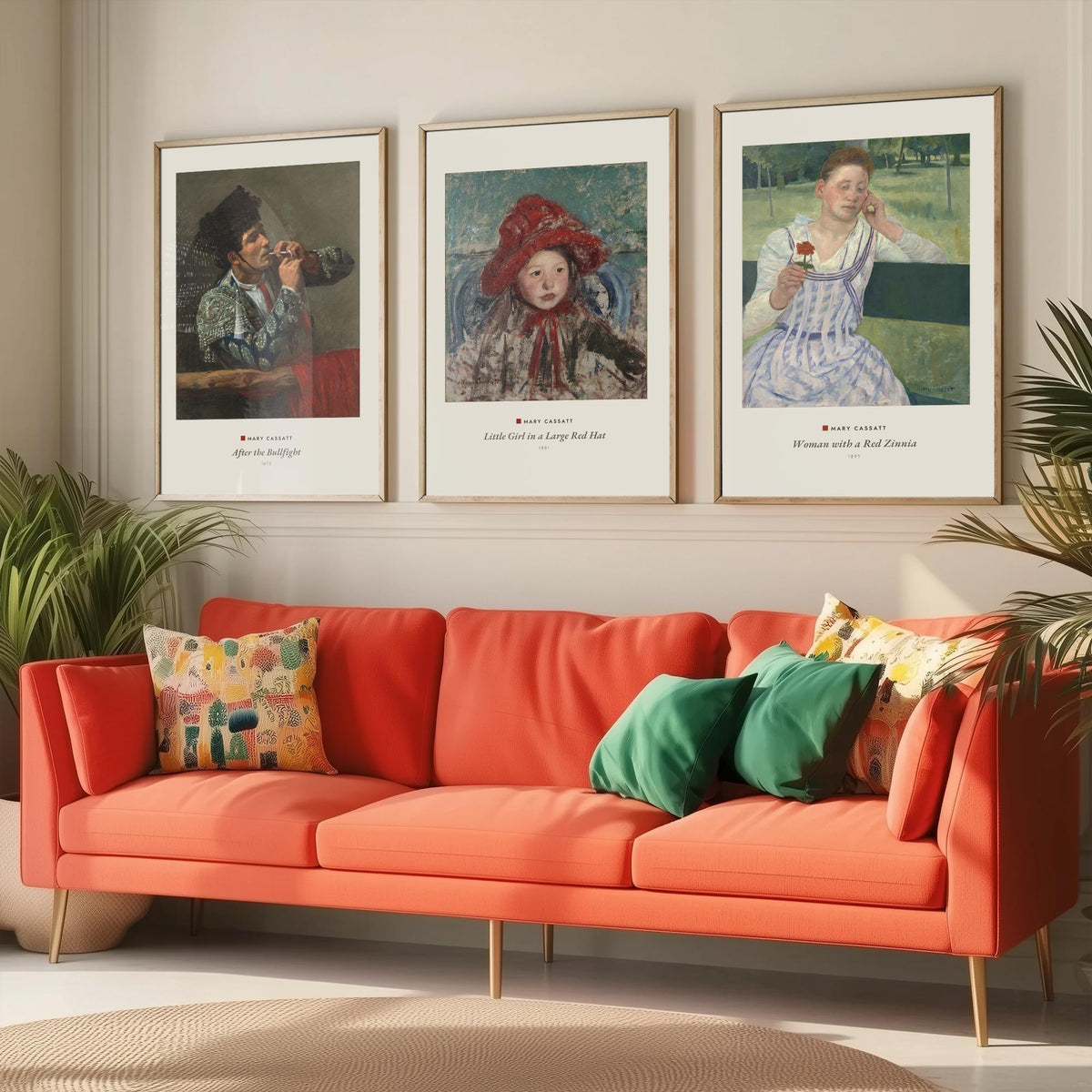 Set of Three Mary Cassatt Art Prints - 3 Impressionist Paintings - Poster Giclee - After the Bullfight, Girl Red Hat, Woman Red Zinnia