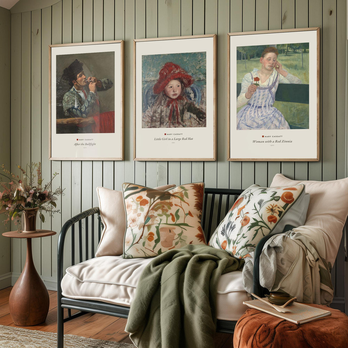 Set of Three Mary Cassatt Art Prints - 3 Impressionist Paintings - Poster Giclee - After the Bullfight, Girl Red Hat, Woman Red Zinnia