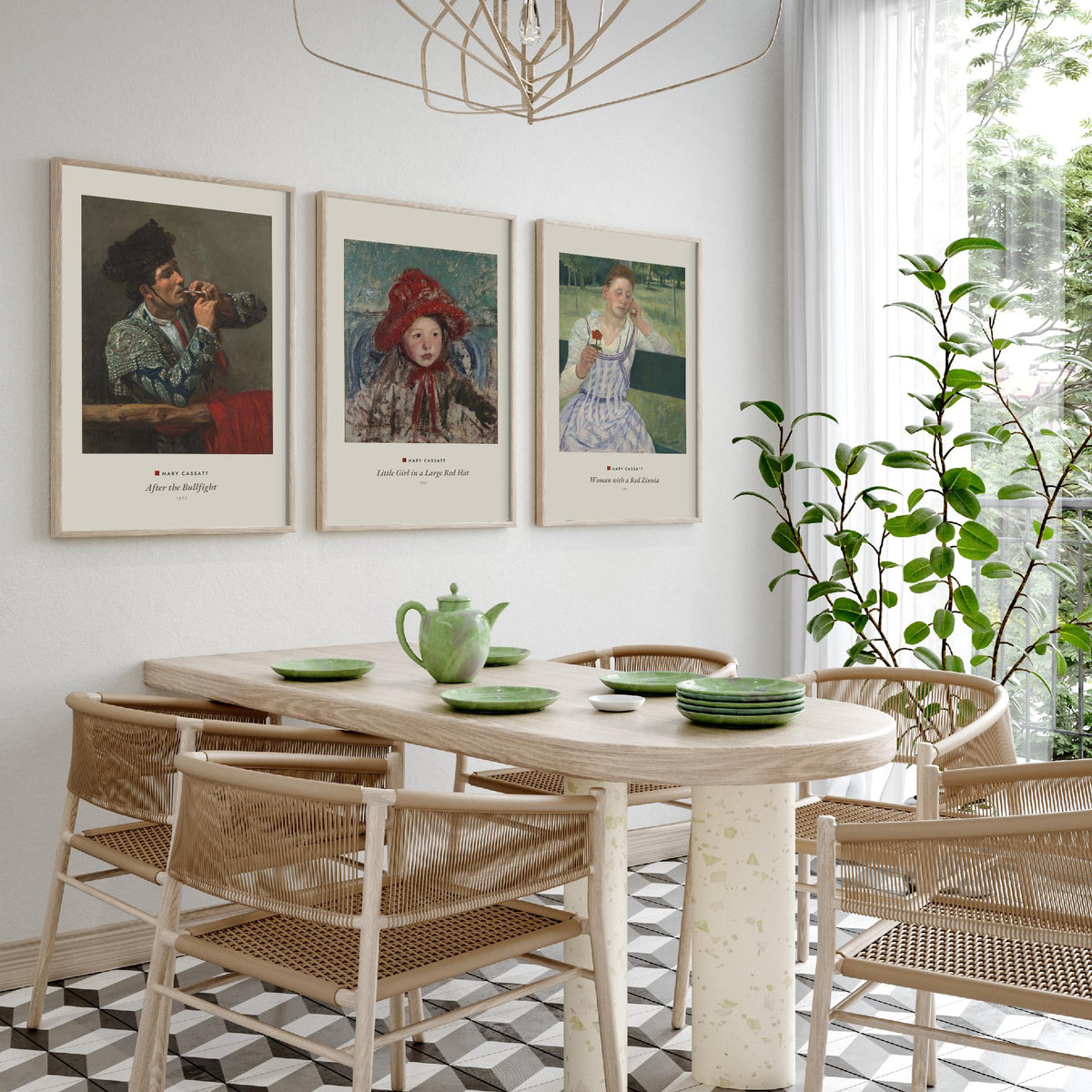 Set of Three Mary Cassatt Art Prints - 3 Impressionist Paintings - Poster Giclee - After the Bullfight, Girl Red Hat, Woman Red Zinnia