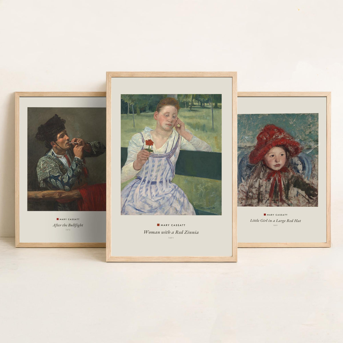 Set of Three Mary Cassatt Art Prints - 3 Impressionist Paintings - Poster Giclee - After the Bullfight, Girl Red Hat, Woman Red Zinnia