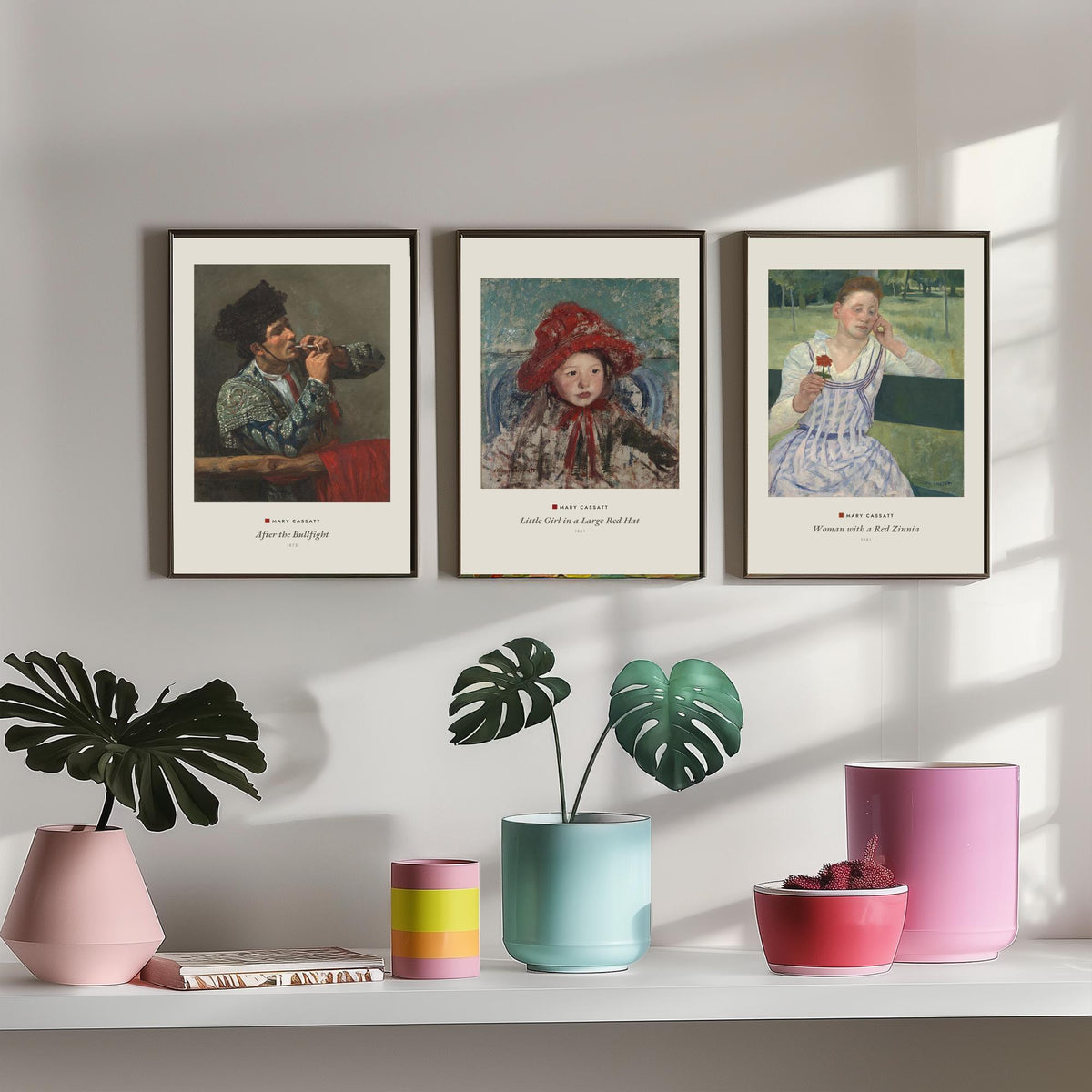 Set of Three Mary Cassatt Art Prints - 3 Impressionist Paintings - Poster Giclee - After the Bullfight, Girl Red Hat, Woman Red Zinnia