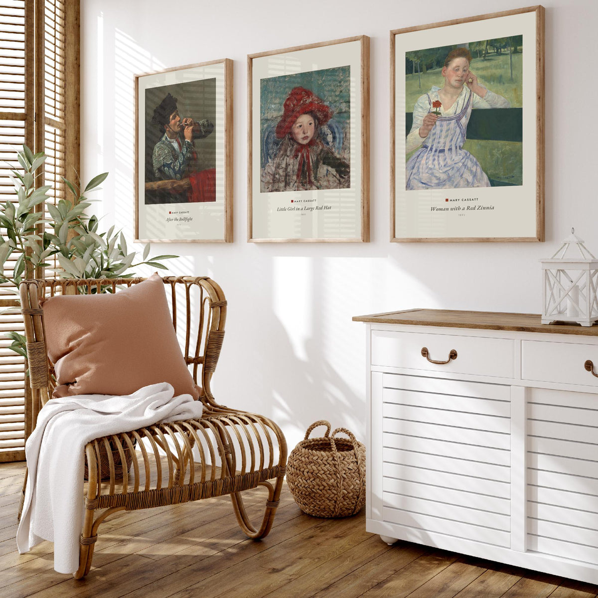 Set of Three Mary Cassatt Art Prints - 3 Impressionist Paintings - Poster Giclee - After the Bullfight, Girl Red Hat, Woman Red Zinnia