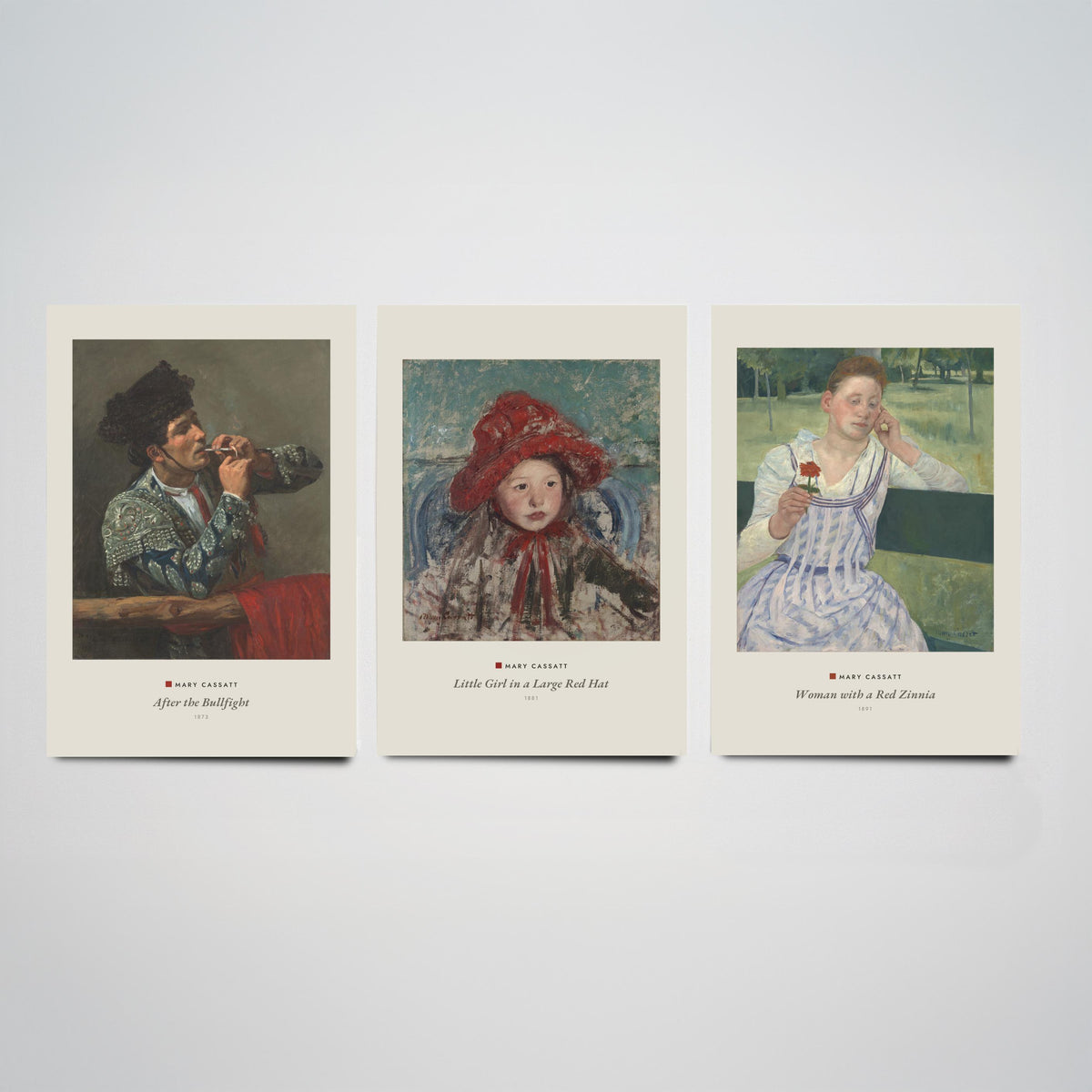 Set of Three Mary Cassatt Art Prints - 3 Impressionist Paintings - Poster Giclee - After the Bullfight, Girl Red Hat, Woman Red Zinnia