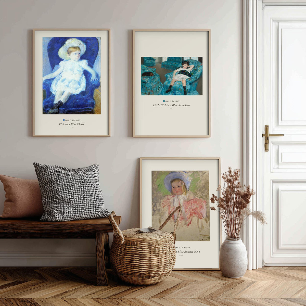 Set of Three Mary Cassatt Art Prints - 3 Blue Portrait Paintings - Poster Giclee - Elsie Blue Chair, Girl Blue Armchair, Simone Blue Bonnet