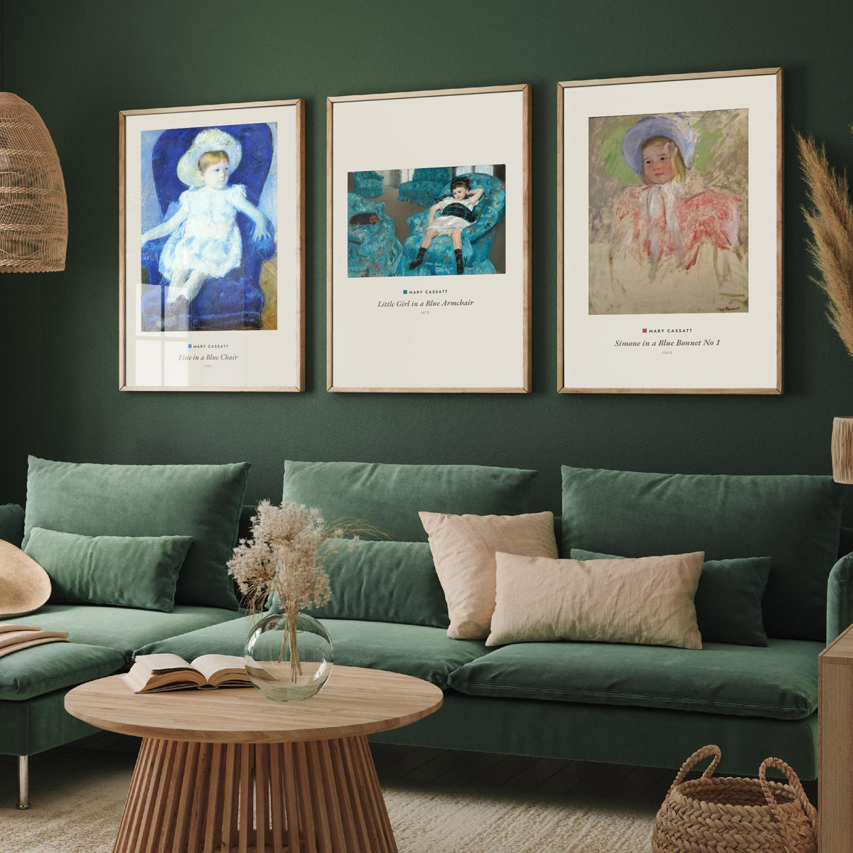 Set of Three Mary Cassatt Art Prints - 3 Blue Portrait Paintings - Poster Giclee - Elsie Blue Chair, Girl Blue Armchair, Simone Blue Bonnet