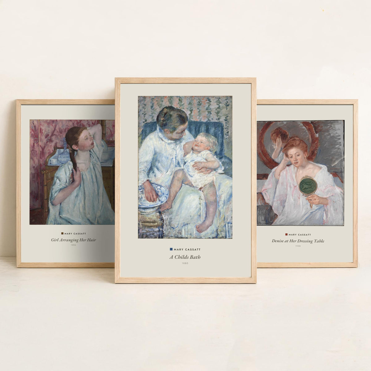 Set of Three Mary Cassatt Art Prints - 3 Woman Portrait Paintings - Poster Giclee - Girl Arranging Hair, Denise Dressing Table, Childs Bath