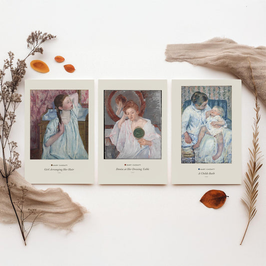 Set of Three Mary Cassatt Art Prints - 3 Woman Portrait Paintings - Poster Giclee - Girl Arranging Hair, Denise Dressing Table, Childs Bath