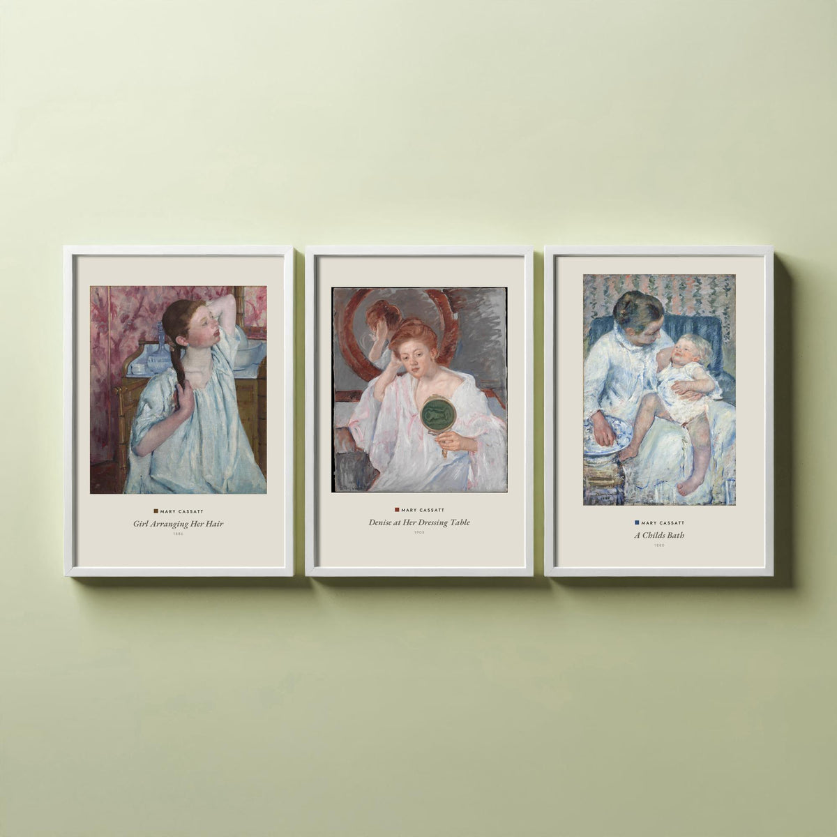 Set of Three Mary Cassatt Art Prints - 3 Woman Portrait Paintings - Poster Giclee - Girl Arranging Hair, Denise Dressing Table, Childs Bath