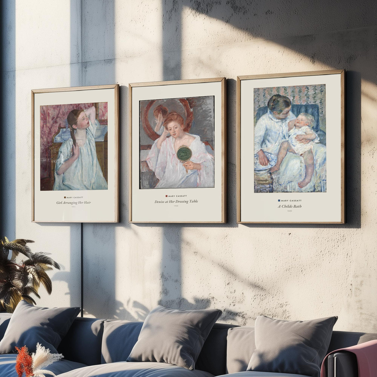 Set of Three Mary Cassatt Art Prints - 3 Woman Portrait Paintings - Poster Giclee - Girl Arranging Hair, Denise Dressing Table, Childs Bath