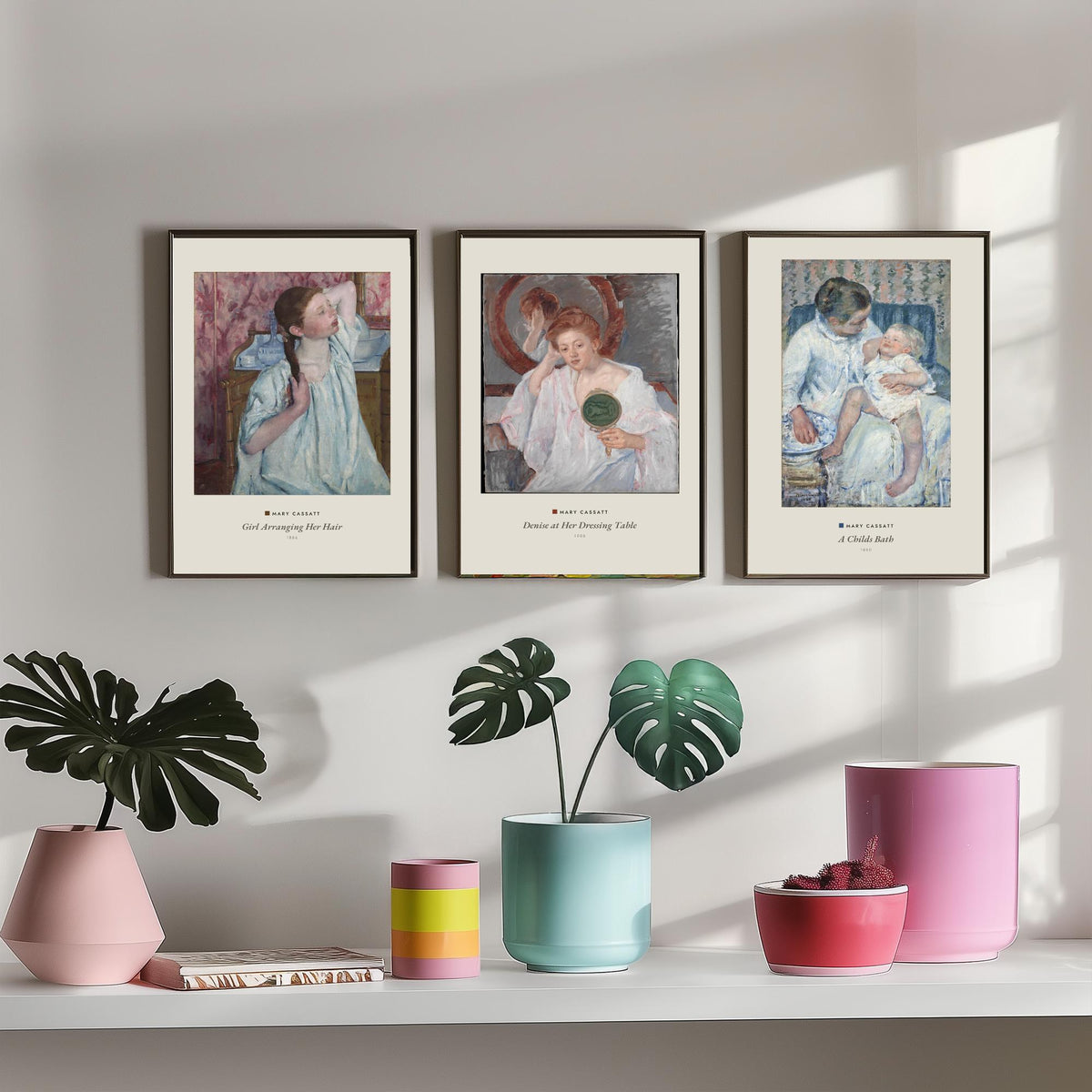 Set of Three Mary Cassatt Art Prints - 3 Woman Portrait Paintings - Poster Giclee - Girl Arranging Hair, Denise Dressing Table, Childs Bath