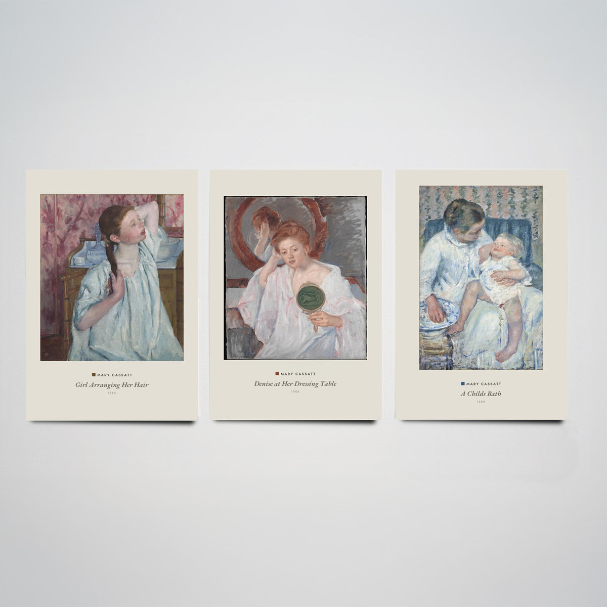 Set of Three Mary Cassatt Art Prints - 3 Woman Portrait Paintings - Poster Giclee - Girl Arranging Hair, Denise Dressing Table, Childs Bath