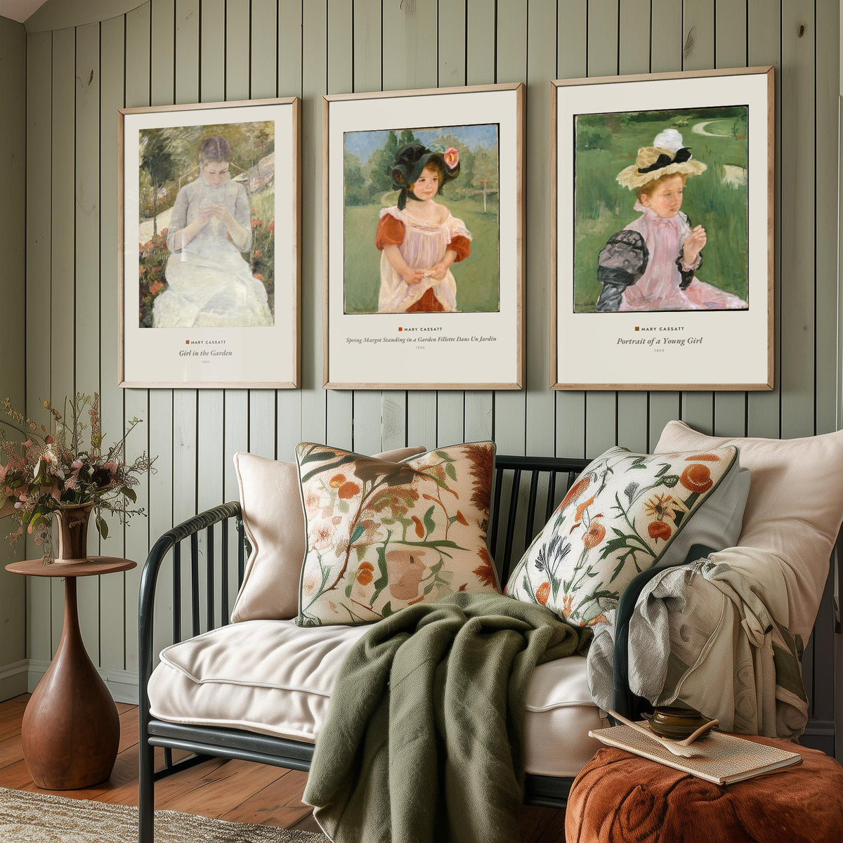 Set of Three Mary Cassatt Art Prints - 3 Garden Portrait Paintings - Poster Giclee - Girl in the Garden, Spring Margot, Young Girl Portrait