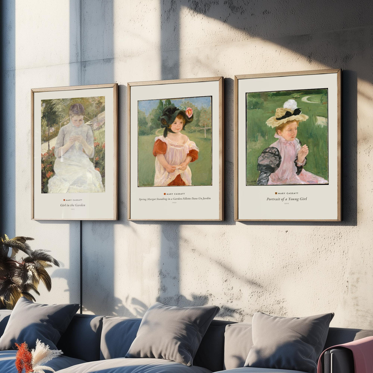 Set of Three Mary Cassatt Art Prints - 3 Garden Portrait Paintings - Poster Giclee - Girl in the Garden, Spring Margot, Young Girl Portrait