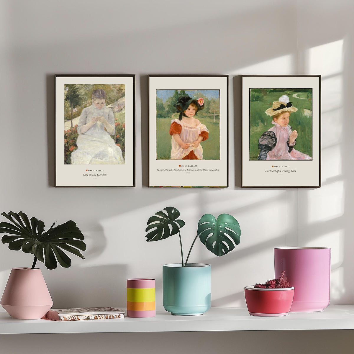 Set of Three Mary Cassatt Art Prints - 3 Garden Portrait Paintings - Poster Giclee - Girl in the Garden, Spring Margot, Young Girl Portrait